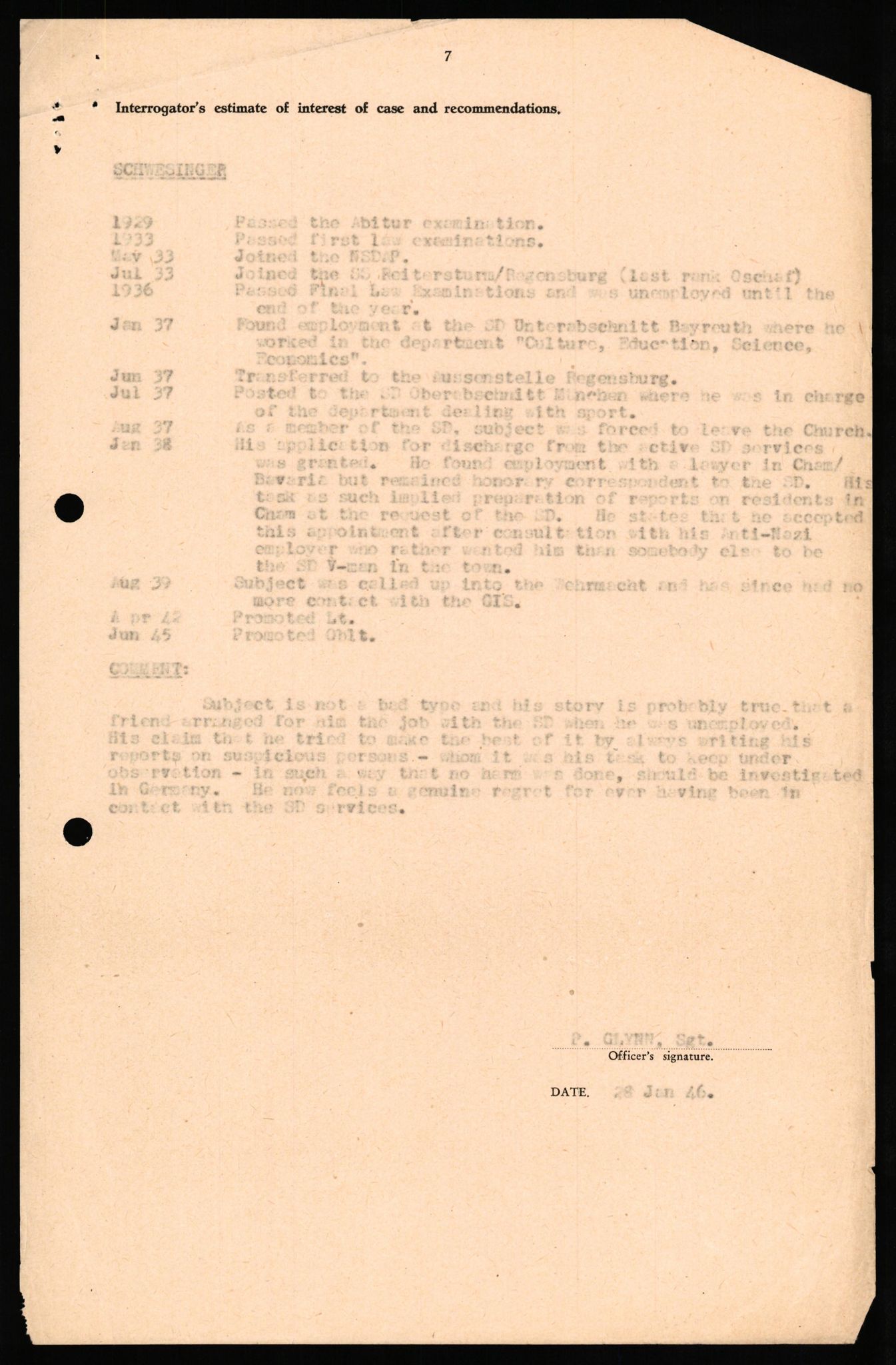 Forsvaret, Forsvarets overkommando II, RA/RAFA-3915/D/Db/L0031: CI Questionaires. Tyske okkupasjonsstyrker i Norge. Tyskere., 1945-1946, p. 218
