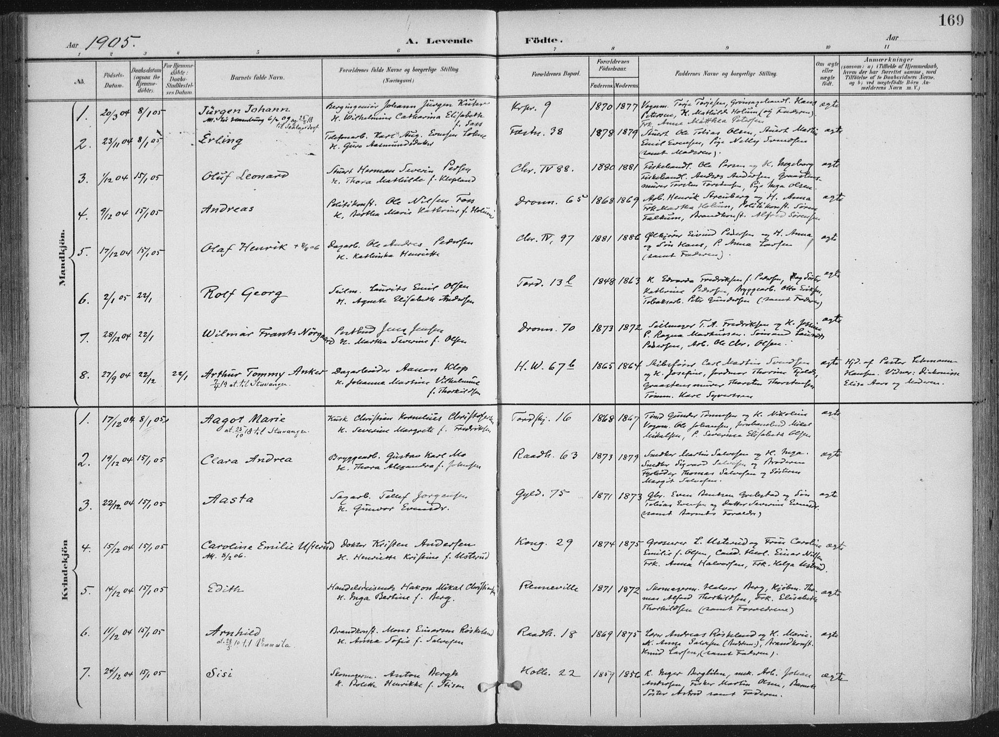 Kristiansand domprosti, AV/SAK-1112-0006/F/Fa/L0021: Parish register (official) no. A 20, 1898-1908, p. 169