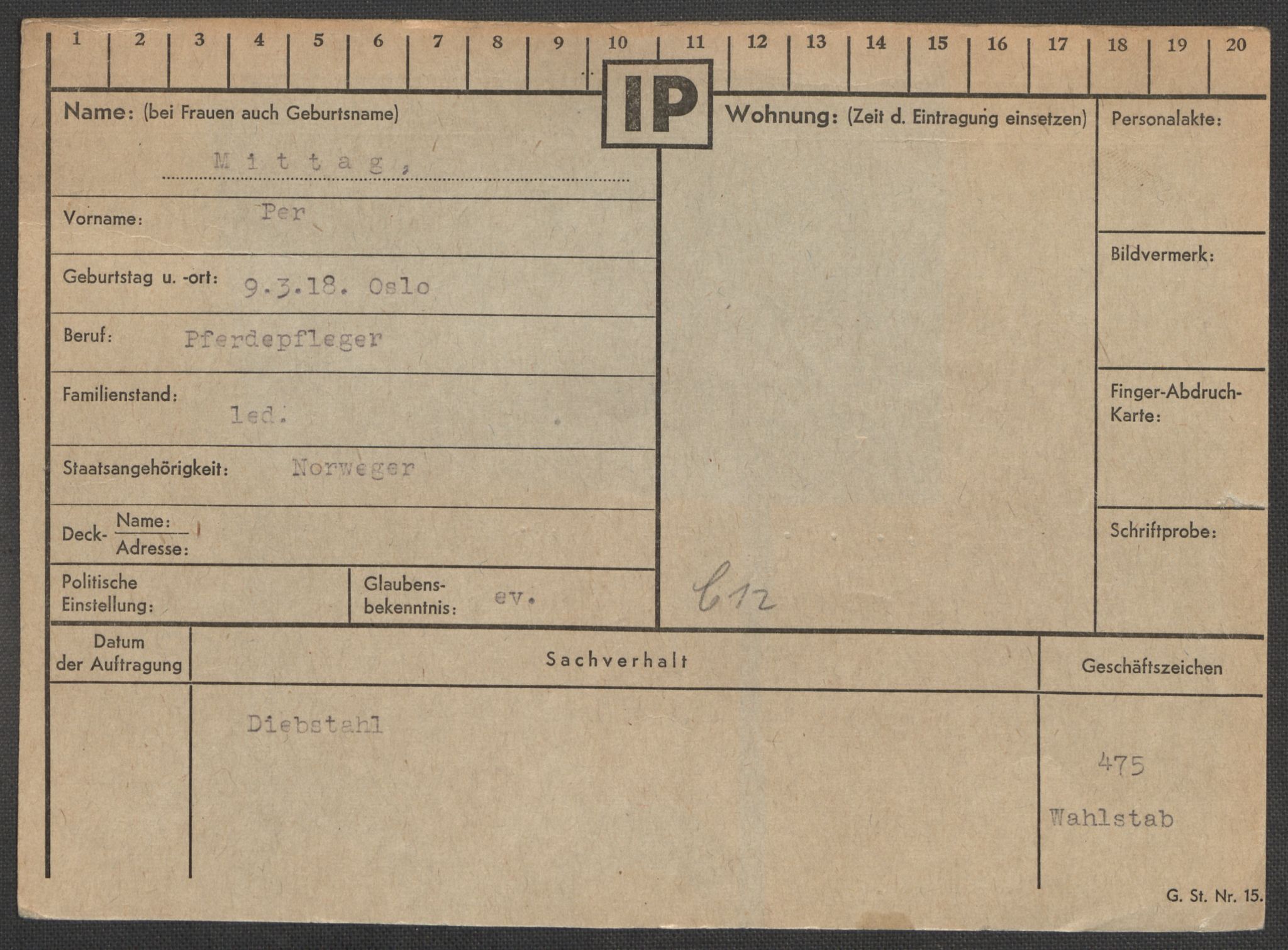 Befehlshaber der Sicherheitspolizei und des SD, RA/RAFA-5969/E/Ea/Eaa/L0007: Register over norske fanger i Møllergata 19: Lundb-N, 1940-1945, p. 664