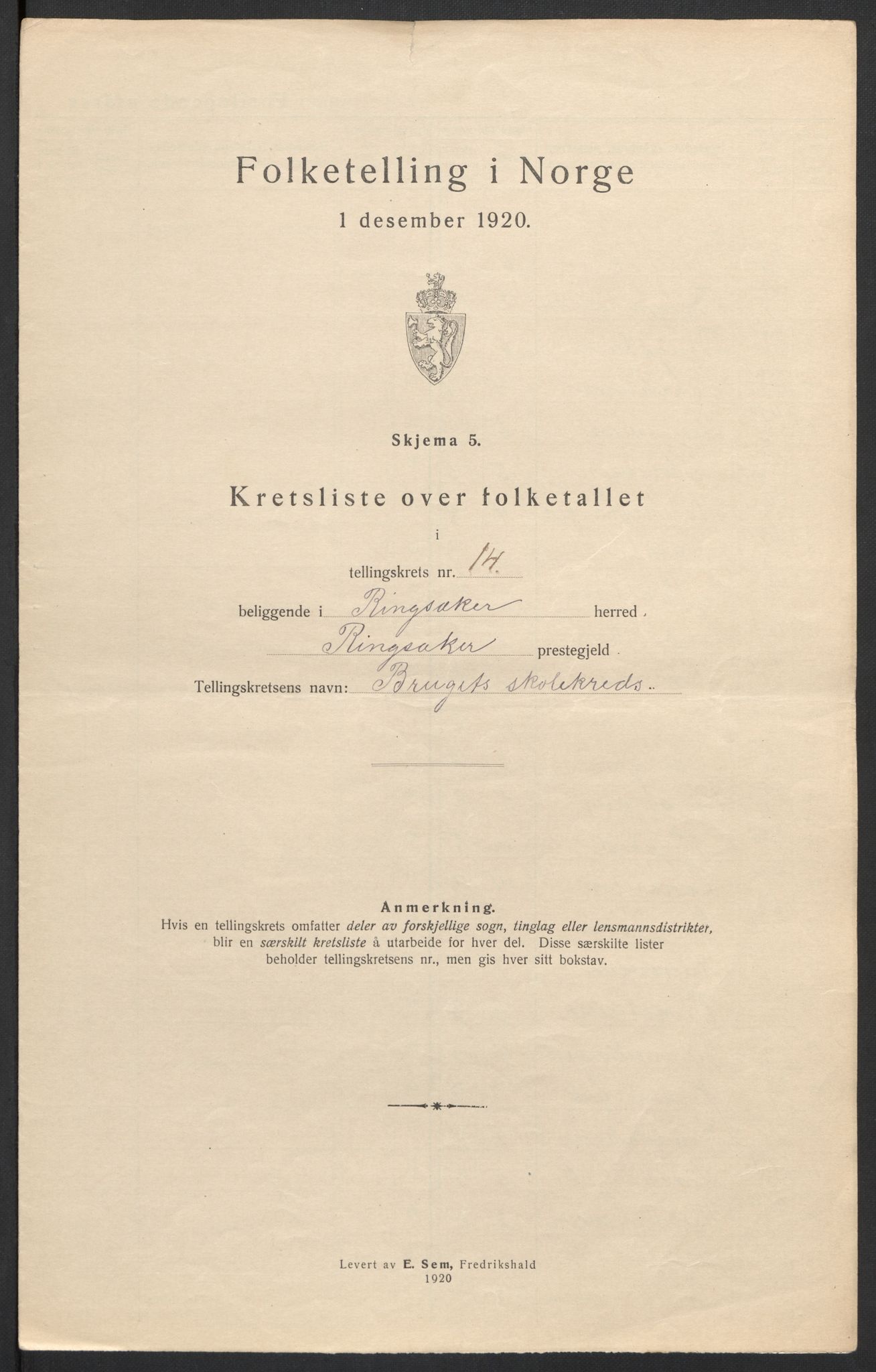 SAH, 1920 census for Ringsaker, 1920, p. 78