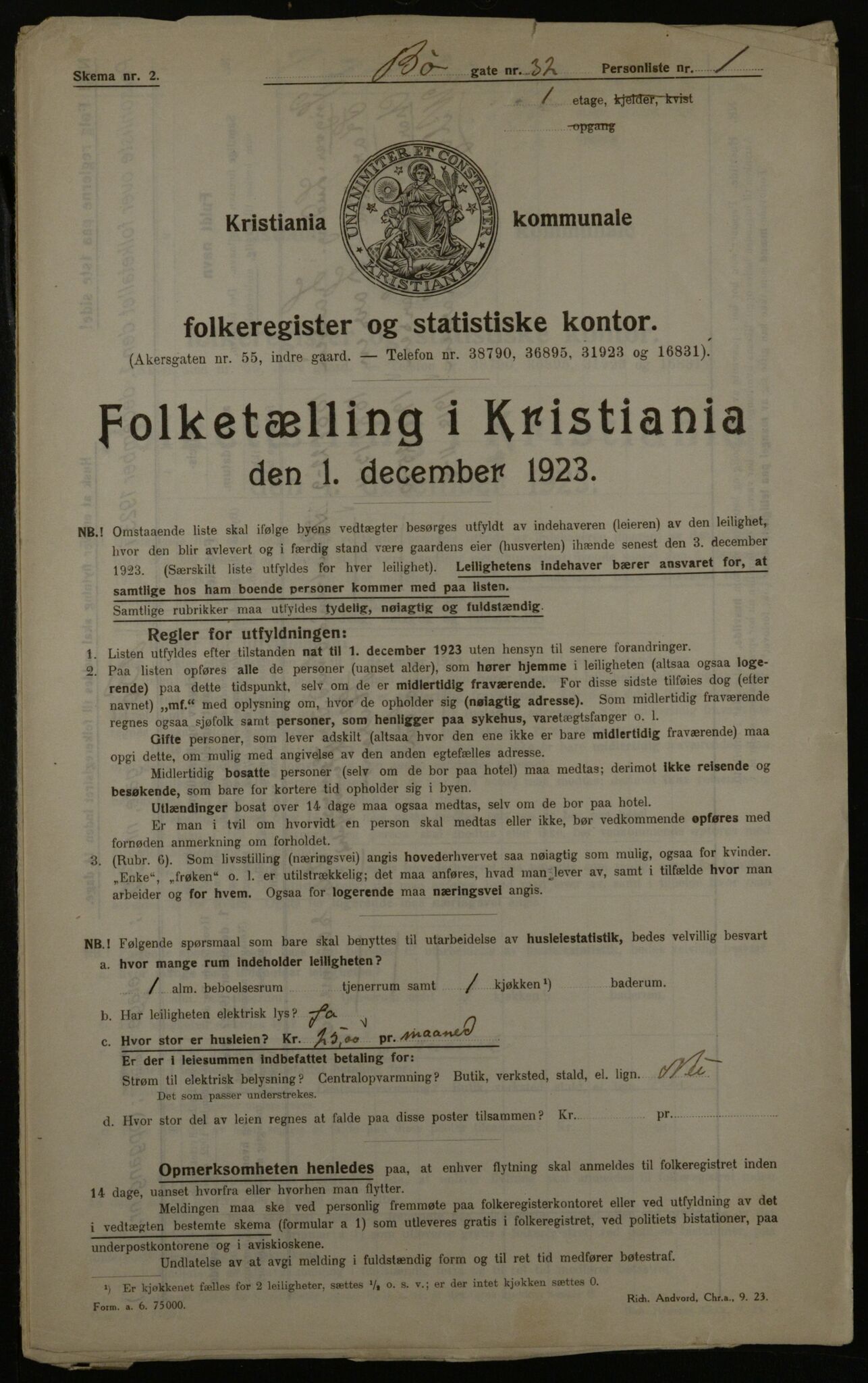 OBA, Municipal Census 1923 for Kristiania, 1923, p. 12464