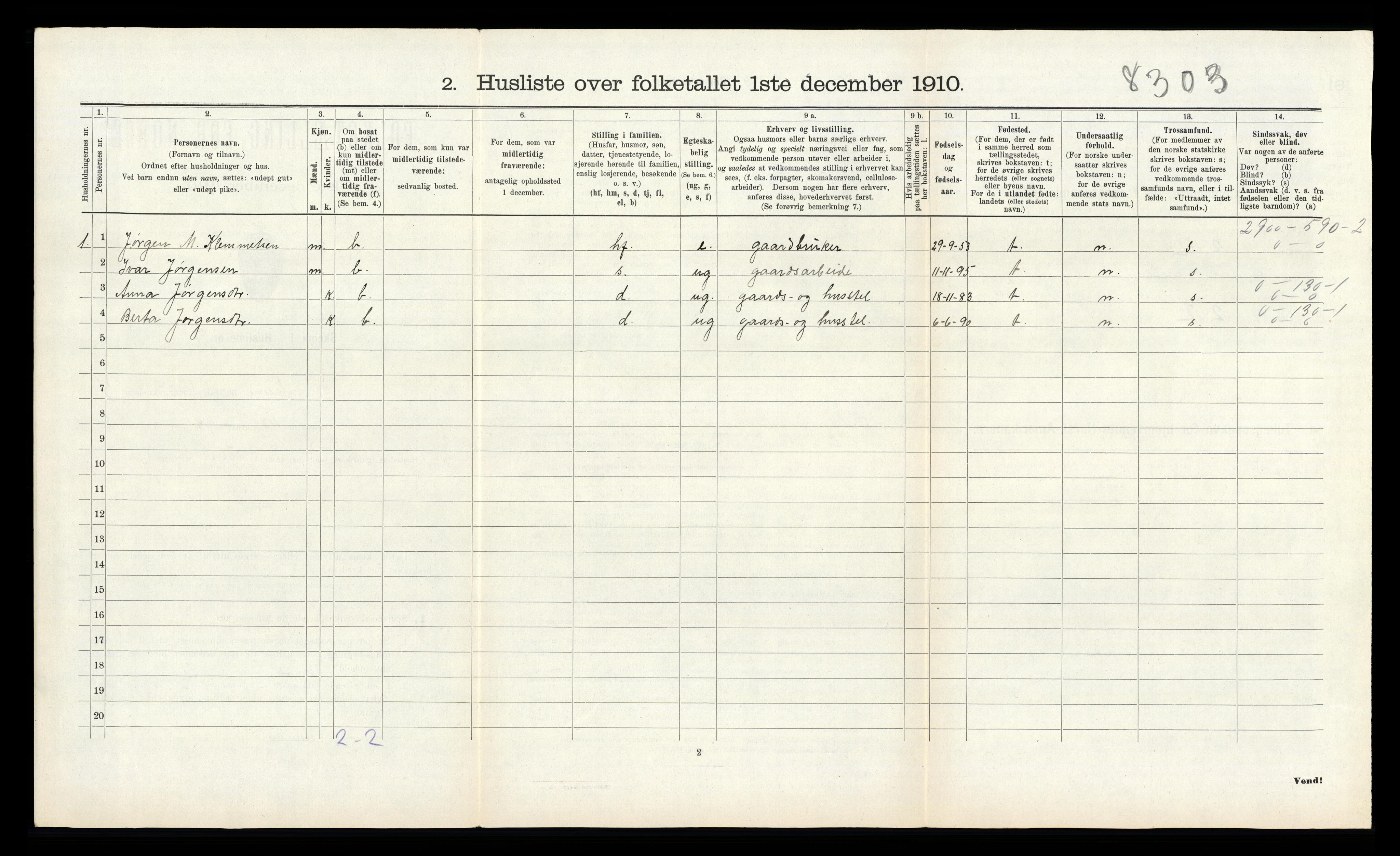 RA, 1910 census for Åsane, 1910, p. 432