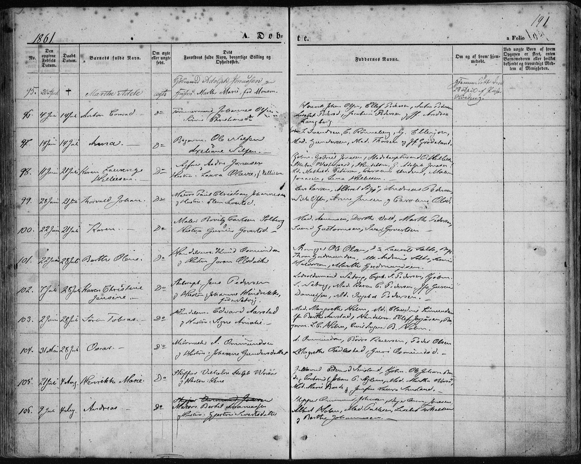 Domkirken sokneprestkontor, AV/SAST-A-101812/001/30/30BA/L0017: Parish register (official) no. A 16, 1855-1867, p. 191