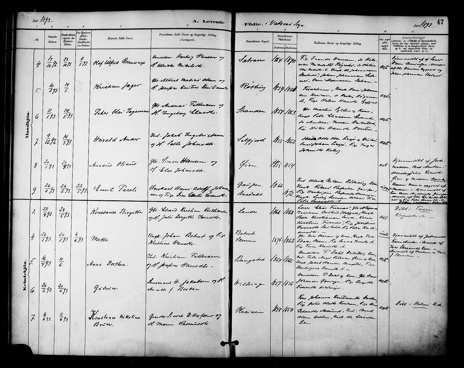 Ministerialprotokoller, klokkerbøker og fødselsregistre - Nordland, AV/SAT-A-1459/810/L0150: Parish register (official) no. 810A10 /1, 1884-1895, p. 47