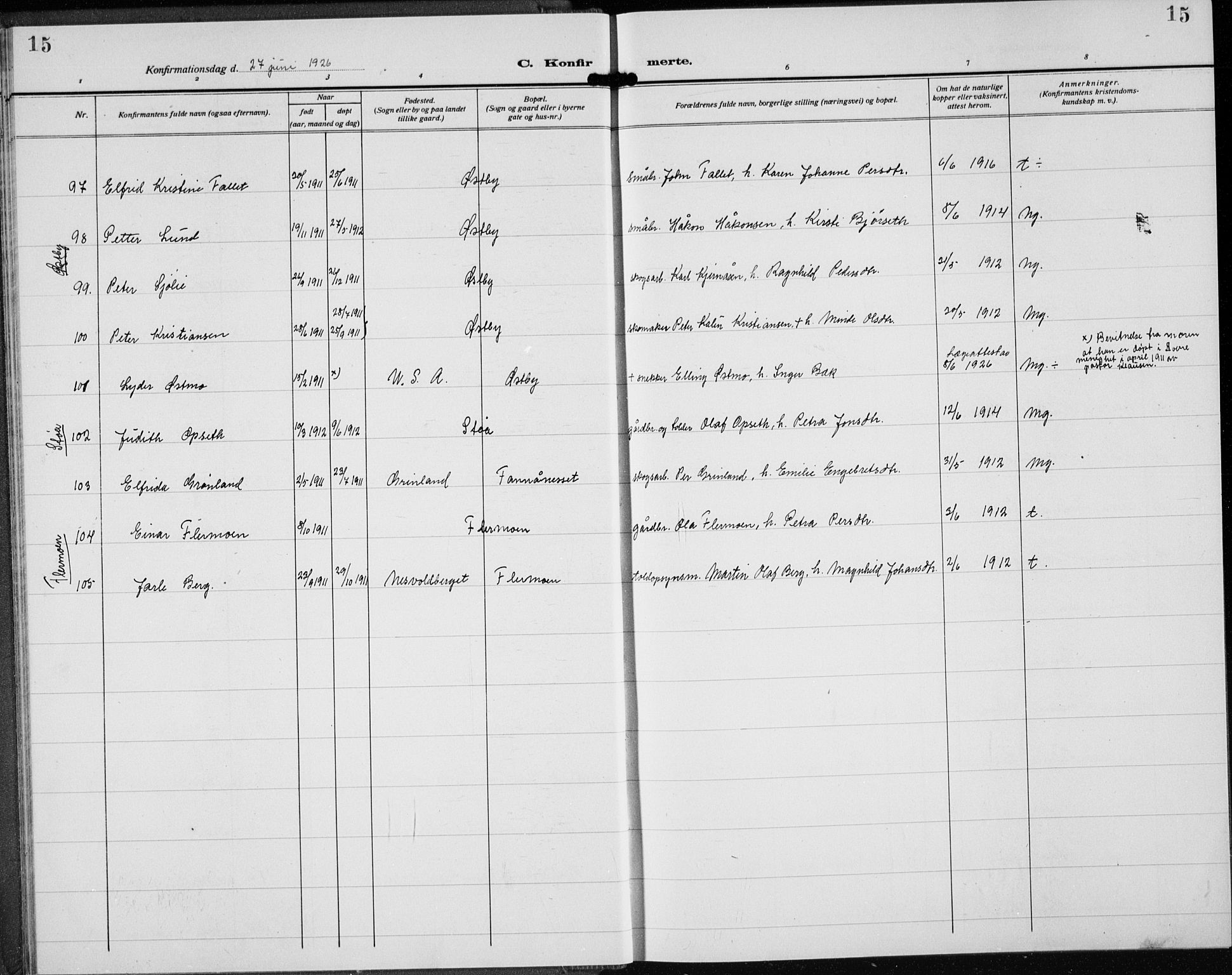 Trysil prestekontor, AV/SAH-PREST-046/H/Ha/Hab/L0010: Parish register (copy) no. 10, 1917-1937, p. 15