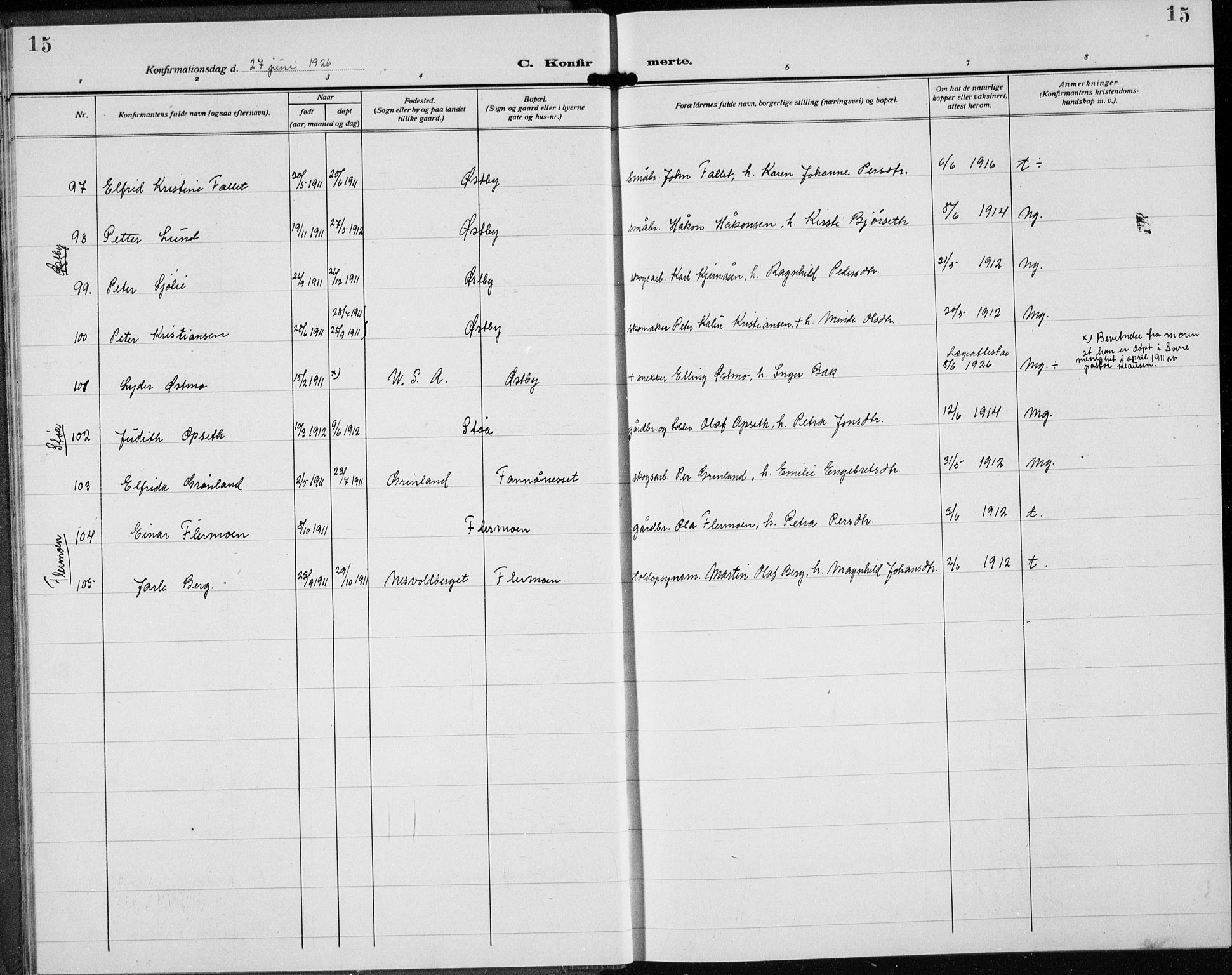 Trysil prestekontor, SAH/PREST-046/H/Ha/Hab/L0010: Parish register (copy) no. 10, 1917-1937, p. 15