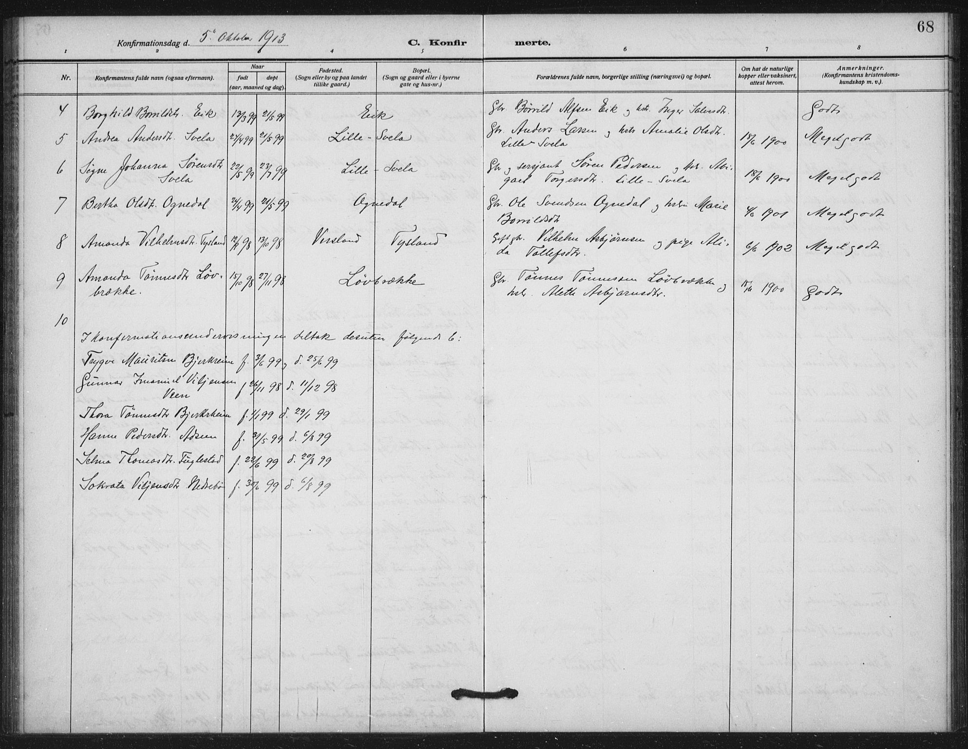 Helleland sokneprestkontor, AV/SAST-A-101810: Parish register (official) no. A 11, 1909-1922, p. 68