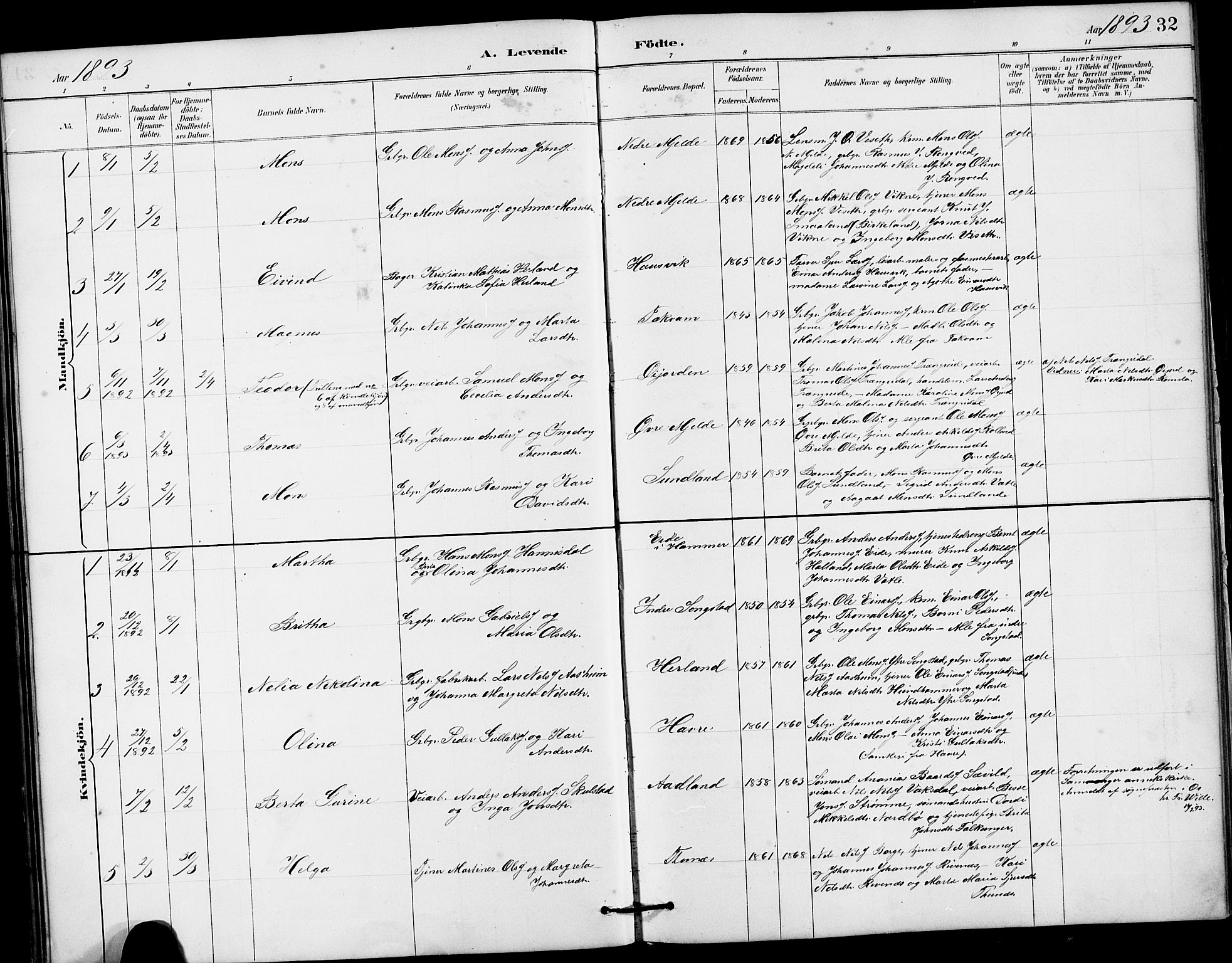 Haus sokneprestembete, SAB/A-75601/H/Hab: Parish register (copy) no. B 3, 1885-1899, p. 32