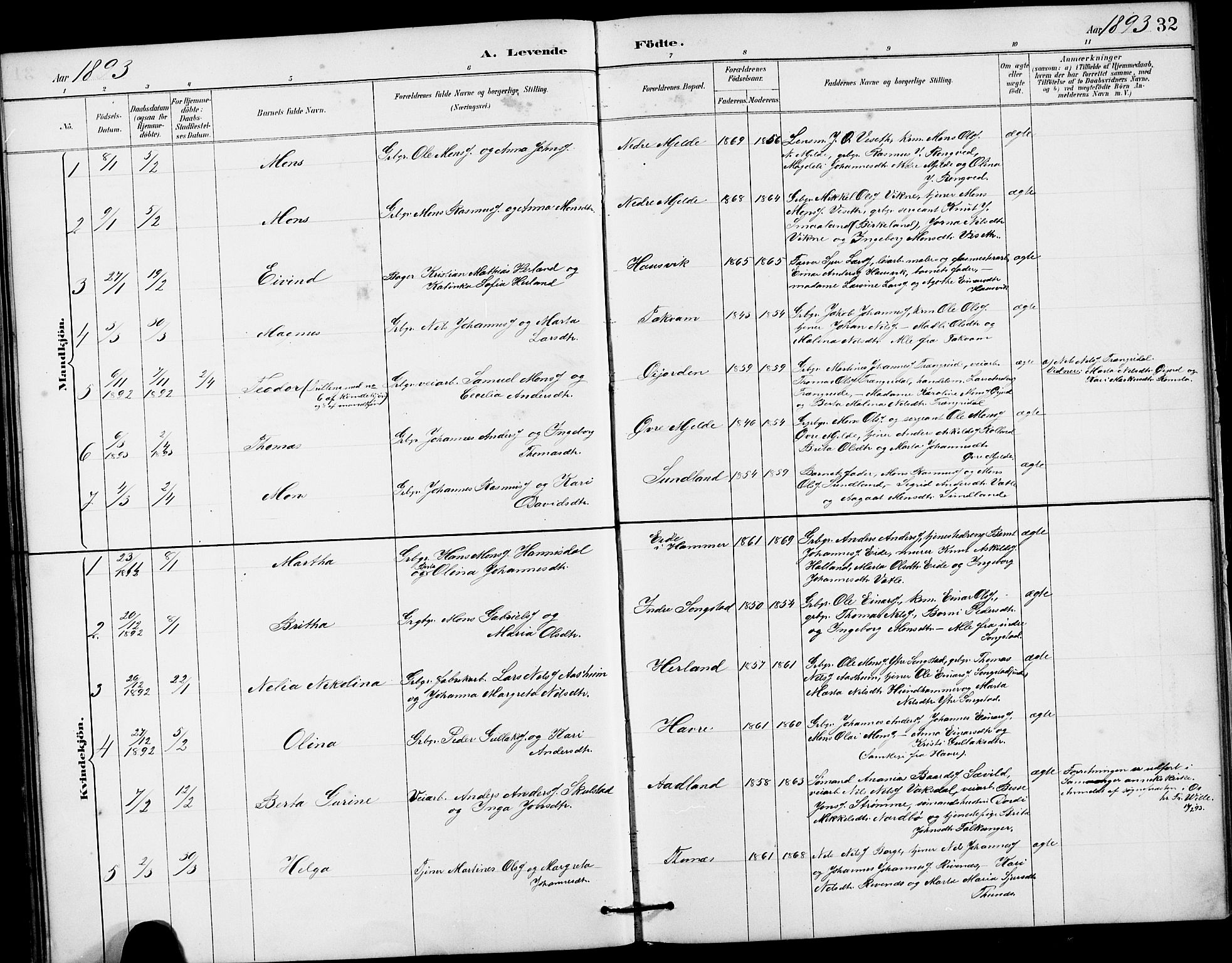 Haus sokneprestembete, AV/SAB-A-75601/H/Hab: Parish register (copy) no. B 3, 1885-1899, p. 32