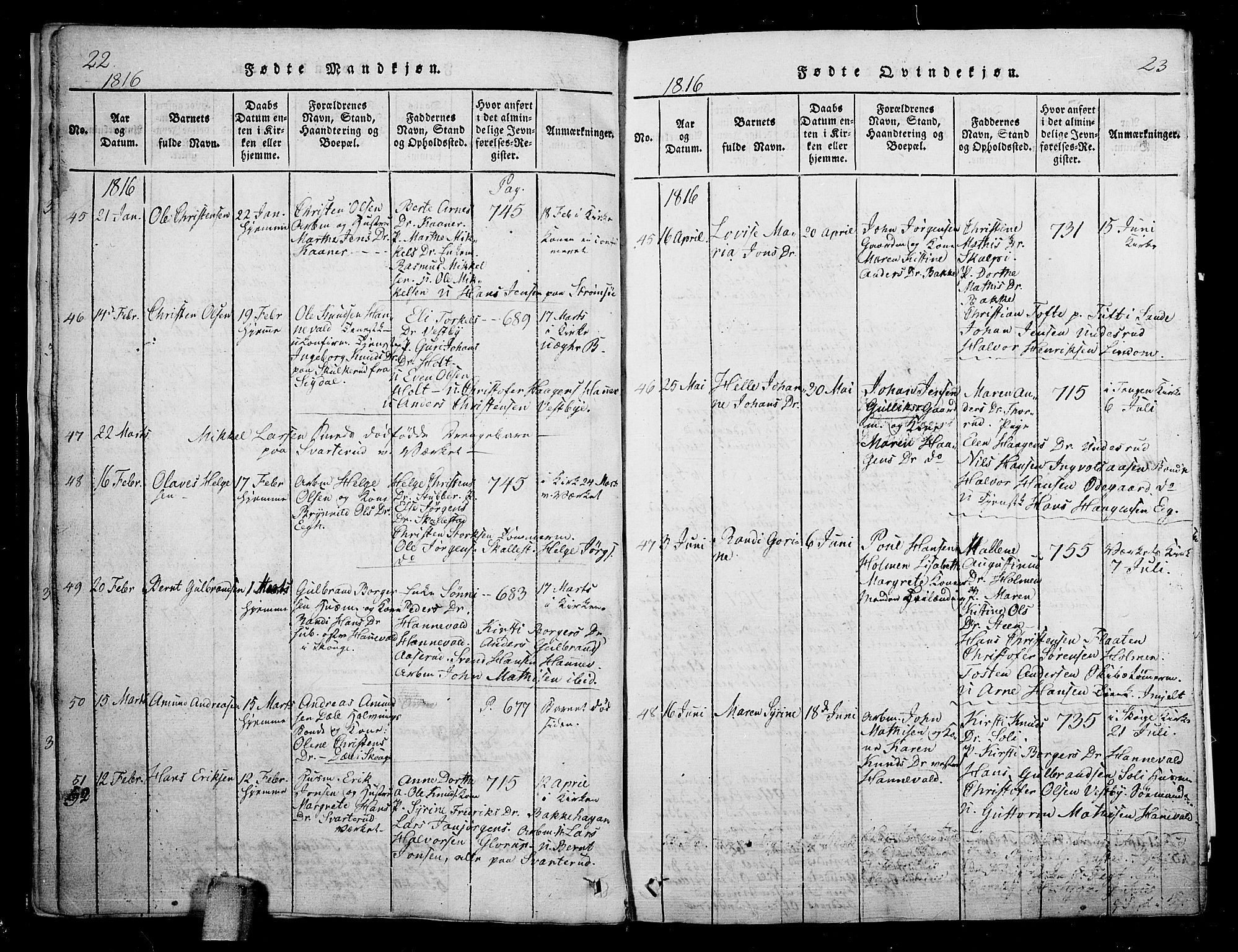 Skoger kirkebøker, SAKO/A-59/G/Ga/L0001: Parish register (copy) no. I 1, 1814-1845, p. 22-23