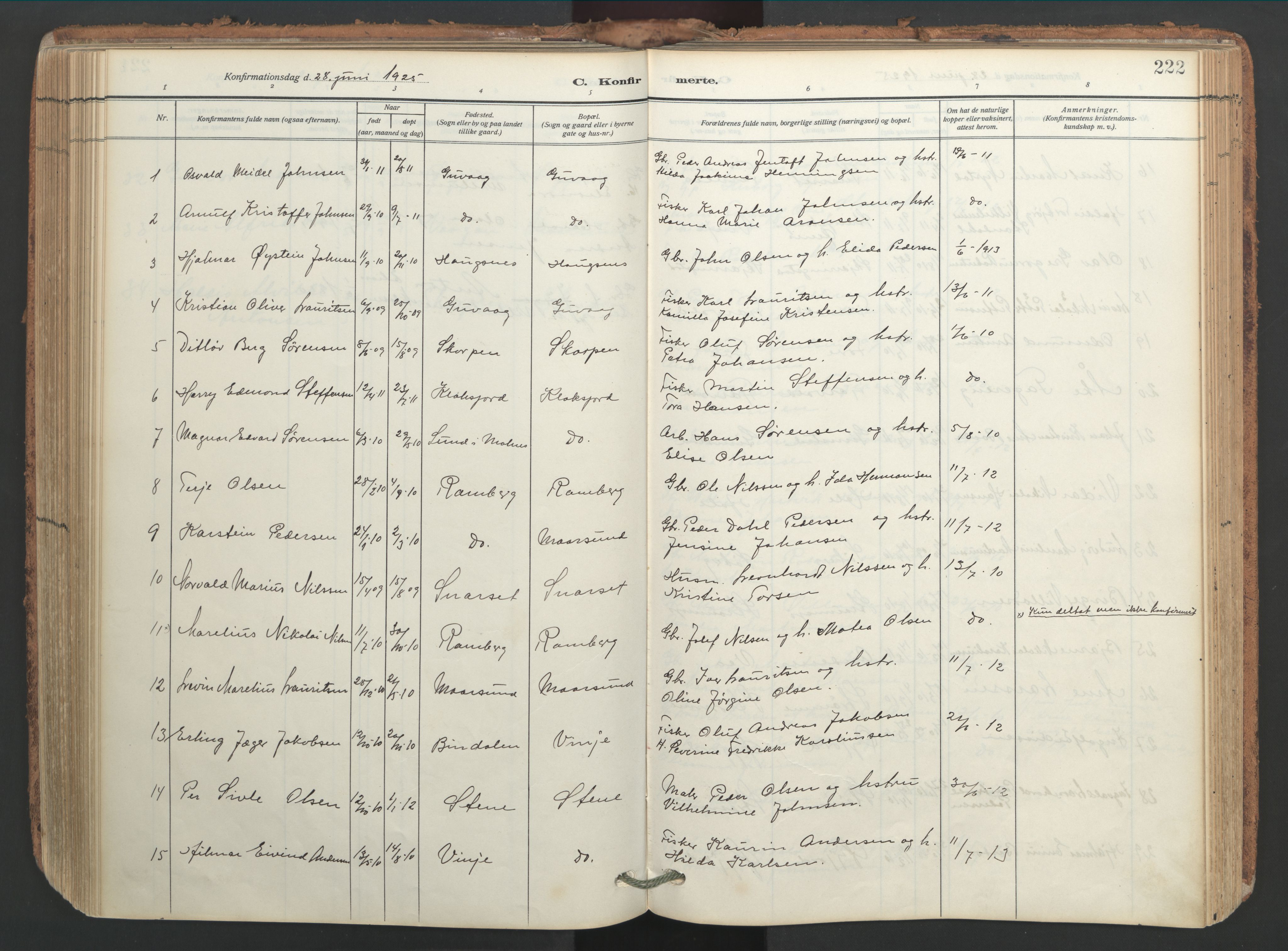 Ministerialprotokoller, klokkerbøker og fødselsregistre - Nordland, AV/SAT-A-1459/891/L1306: Parish register (official) no. 891A11, 1911-1927, p. 222