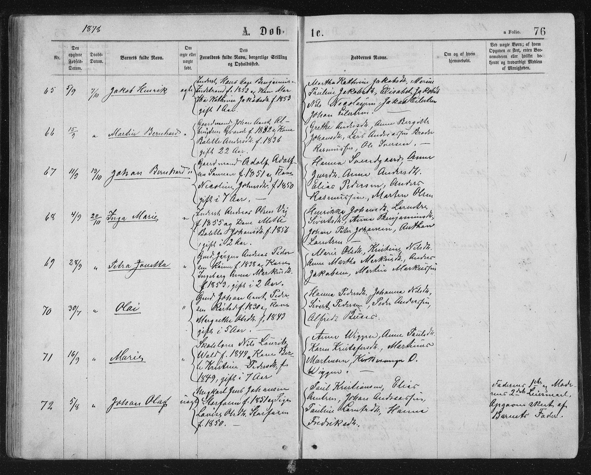 Ministerialprotokoller, klokkerbøker og fødselsregistre - Sør-Trøndelag, SAT/A-1456/659/L0745: Parish register (copy) no. 659C02, 1869-1892, p. 76