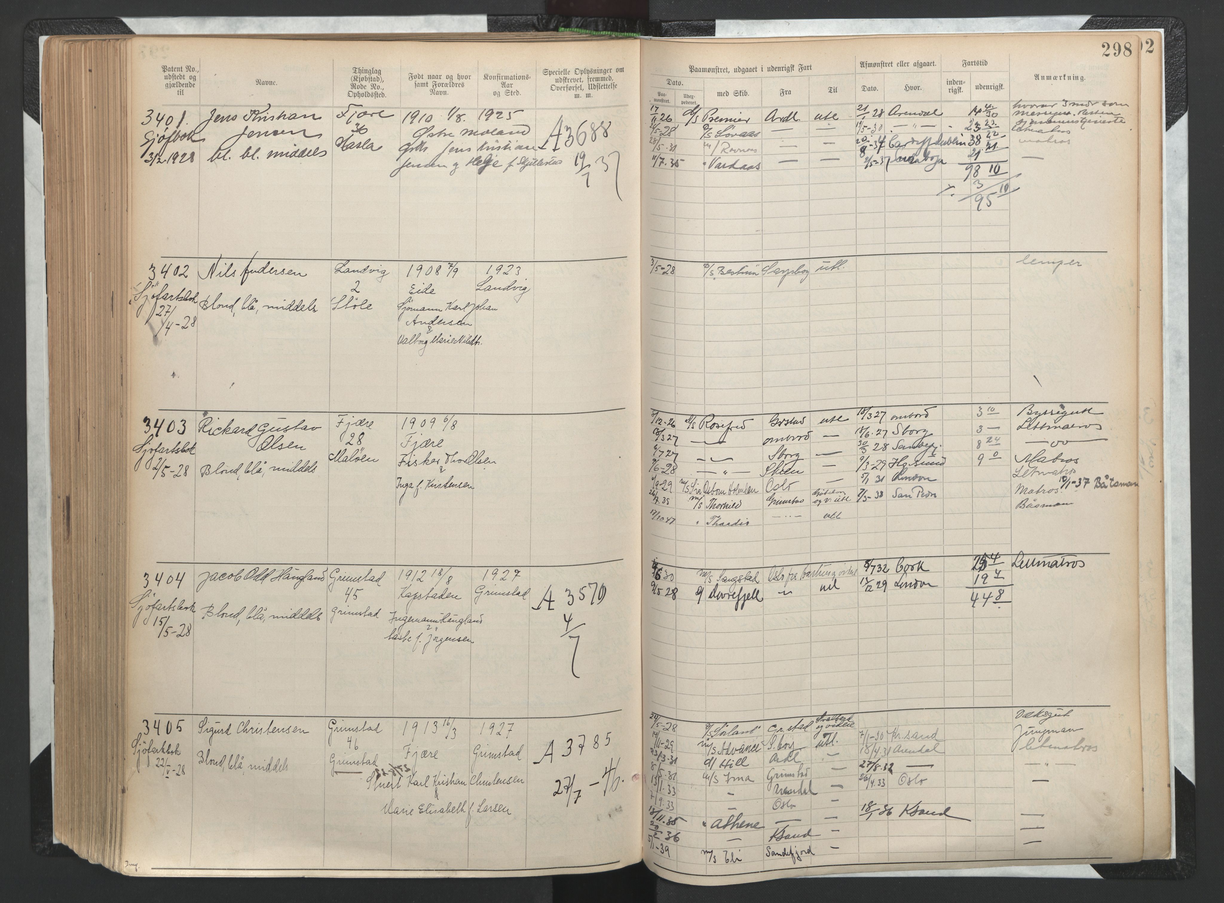 Grimstad mønstringskrets, SAK/2031-0013/F/Fa/L0002: Annotasjonsrulle nr 1921-3452 med register, F-2, 1892-1948, p. 332