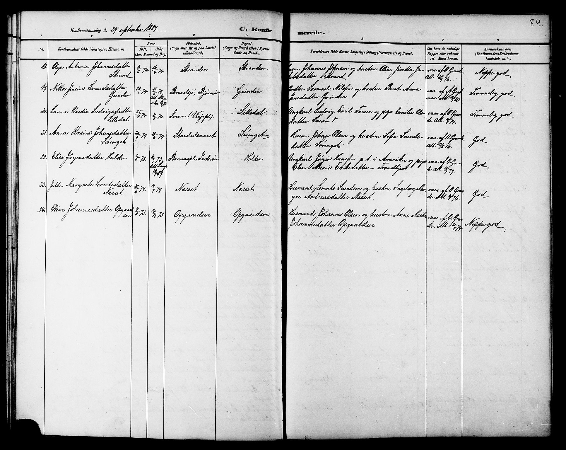 Ministerialprotokoller, klokkerbøker og fødselsregistre - Nord-Trøndelag, SAT/A-1458/733/L0327: Parish register (copy) no. 733C02, 1888-1918, p. 84
