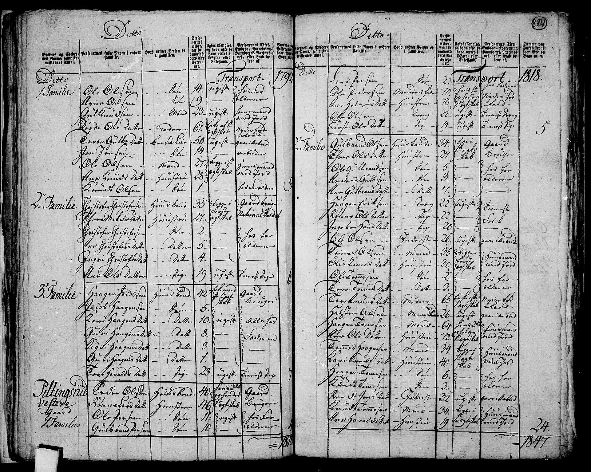 RA, 1801 census for 0542P Aurdal, 1801, p. 883b-884a