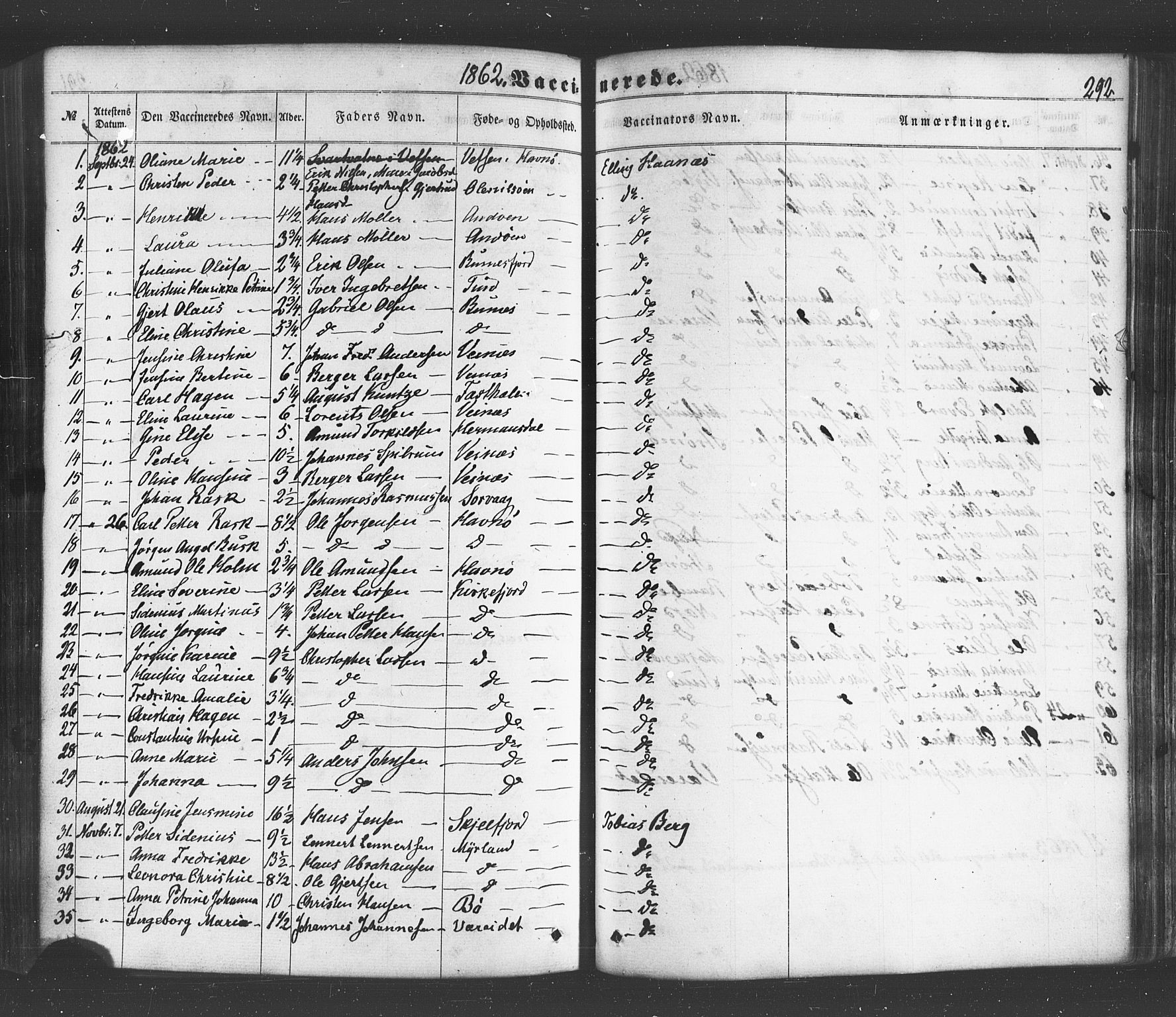 Ministerialprotokoller, klokkerbøker og fødselsregistre - Nordland, AV/SAT-A-1459/885/L1203: Parish register (official) no. 885A04, 1859-1877, p. 292