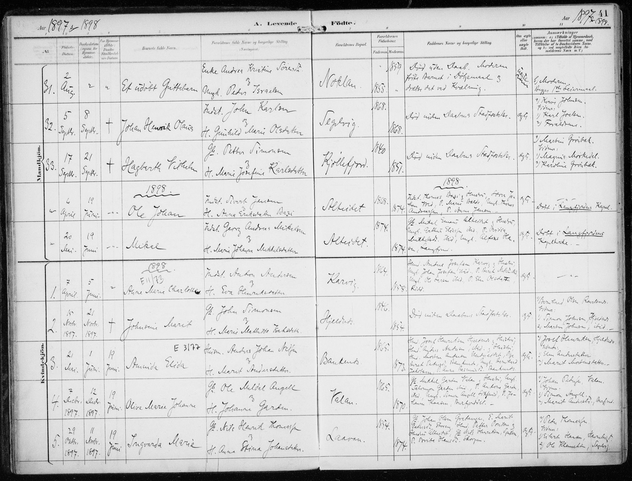 Skjervøy sokneprestkontor, AV/SATØ-S-1300/H/Ha/Haa/L0016kirke: Parish register (official) no. 16, 1892-1908, p. 41