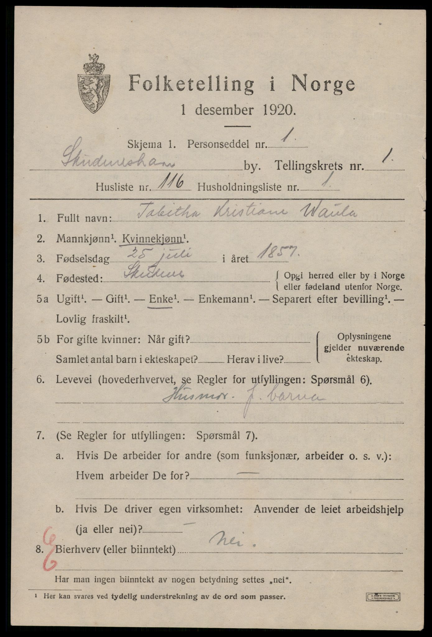 SAST, 1920 census for Skudeneshavn, 1920, p. 2448