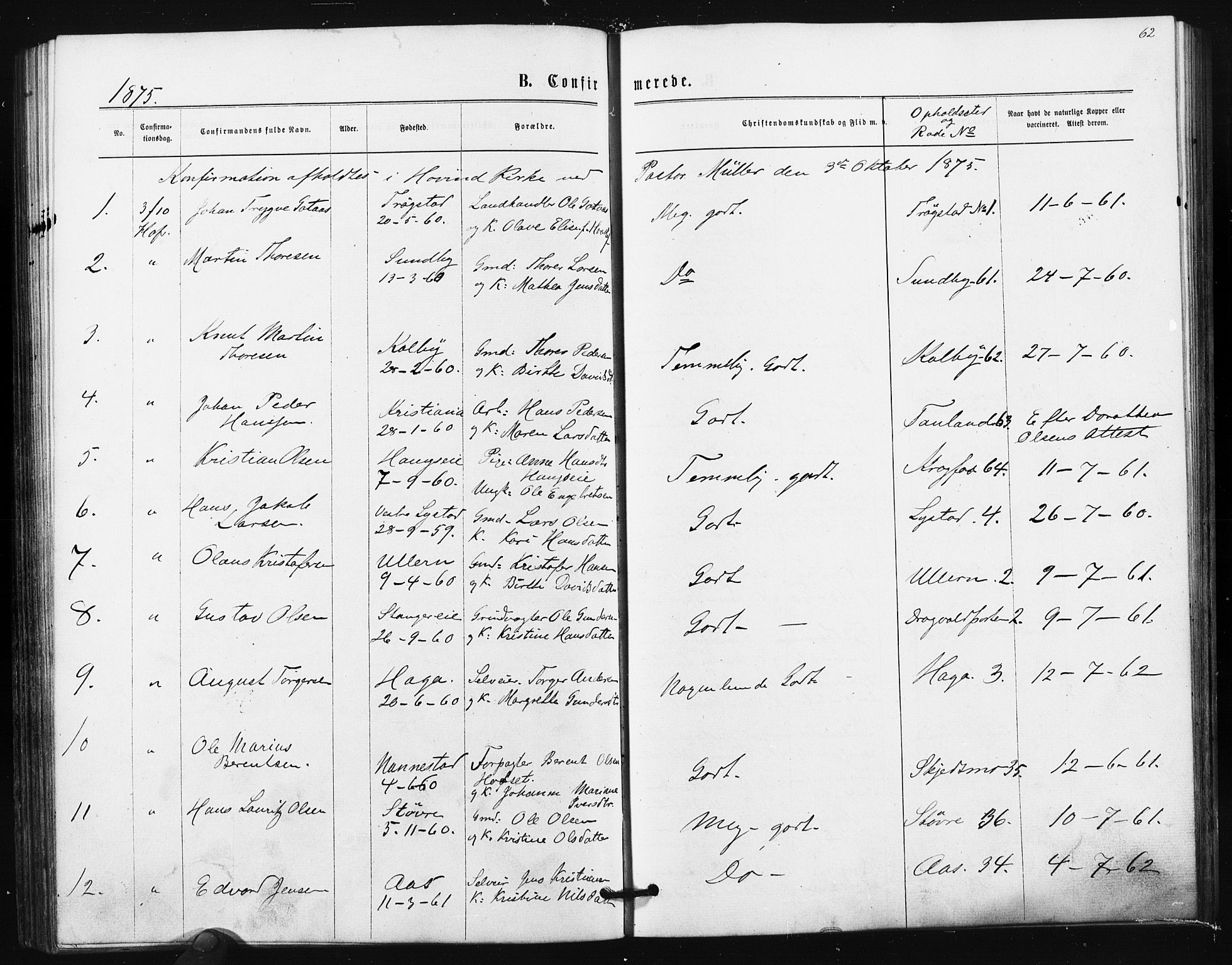 Ullensaker prestekontor Kirkebøker, SAO/A-10236a/F/Fa/L0017: Parish register (official) no. I 17, 1871-1875, p. 62