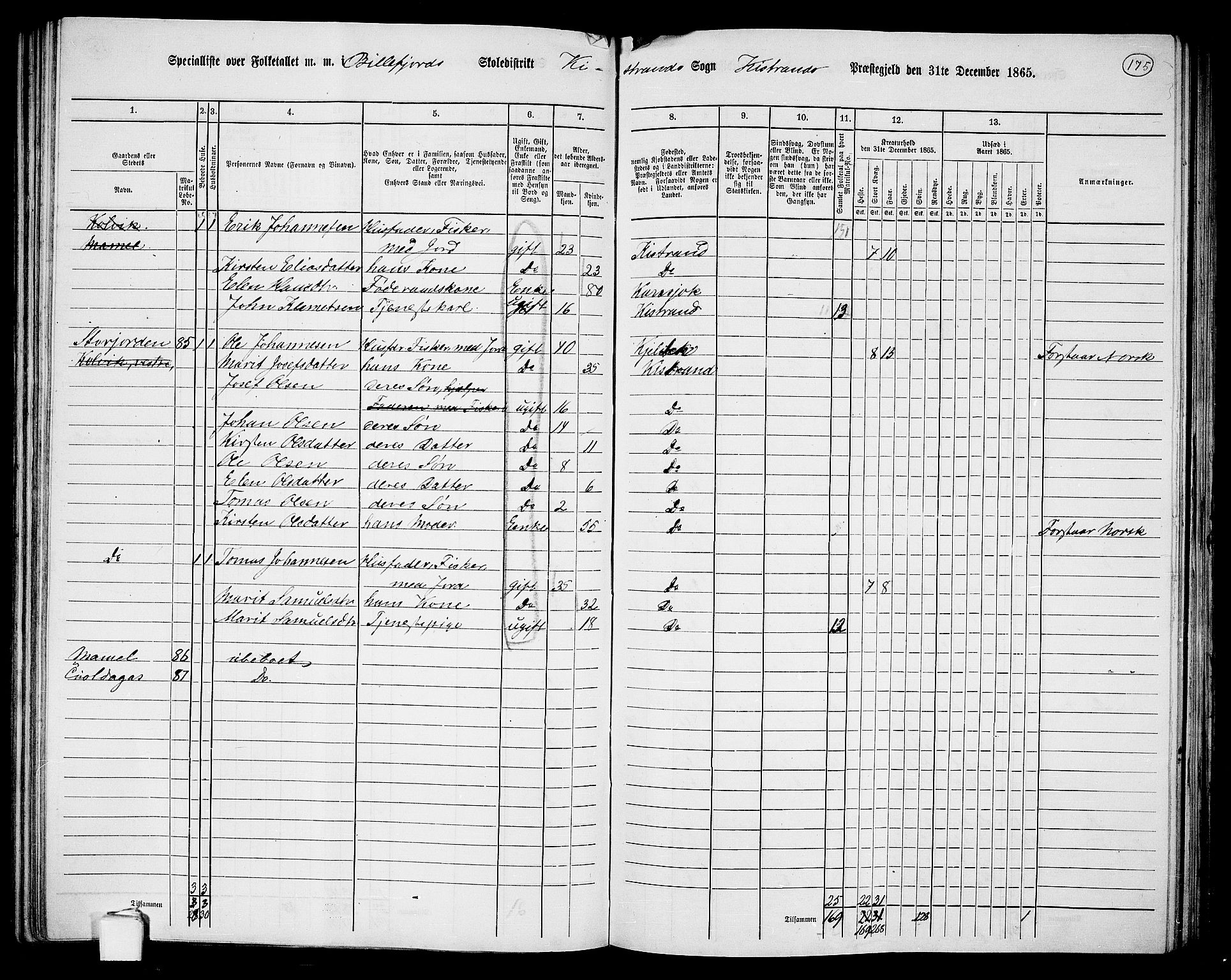 RA, 1865 census for Kistrand, 1865, p. 26