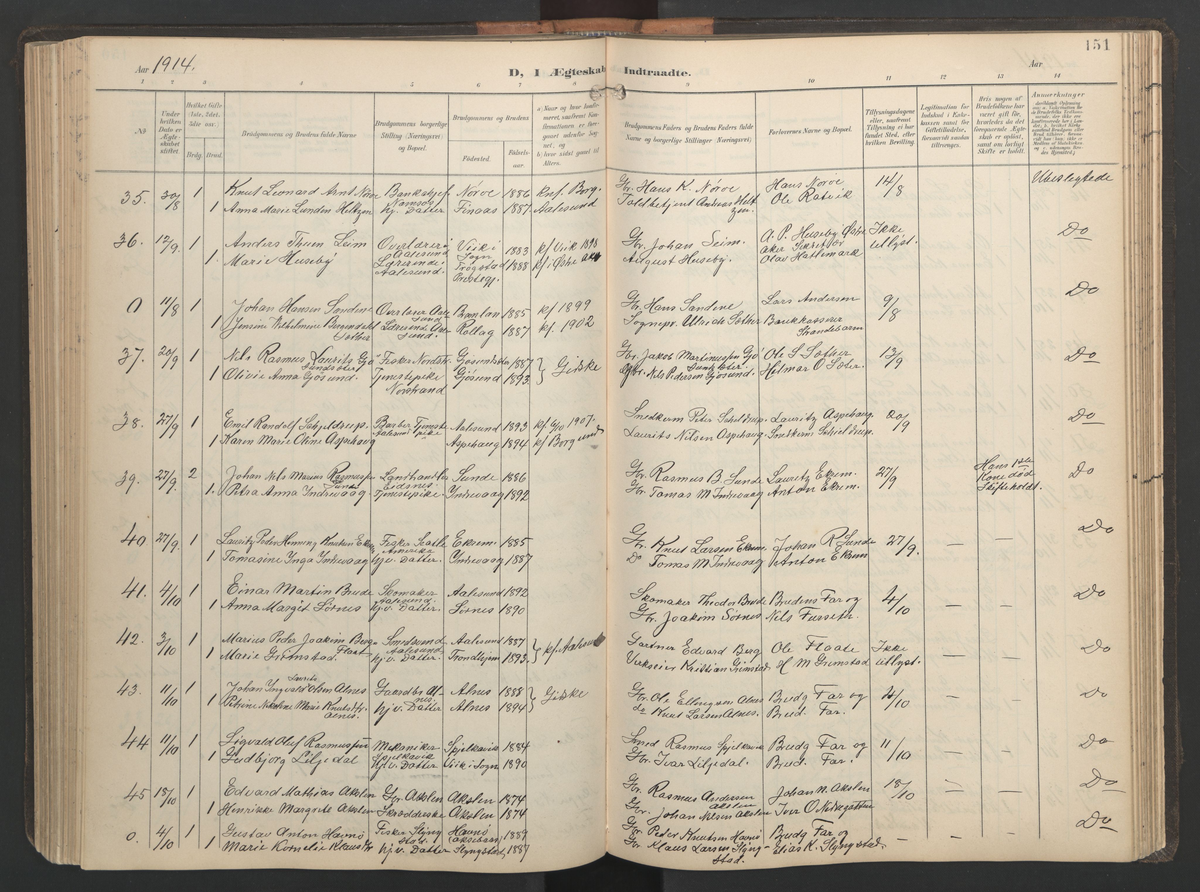 Ministerialprotokoller, klokkerbøker og fødselsregistre - Møre og Romsdal, AV/SAT-A-1454/528/L0433: Parish register (copy) no. 528C14, 1899-1922, p. 151