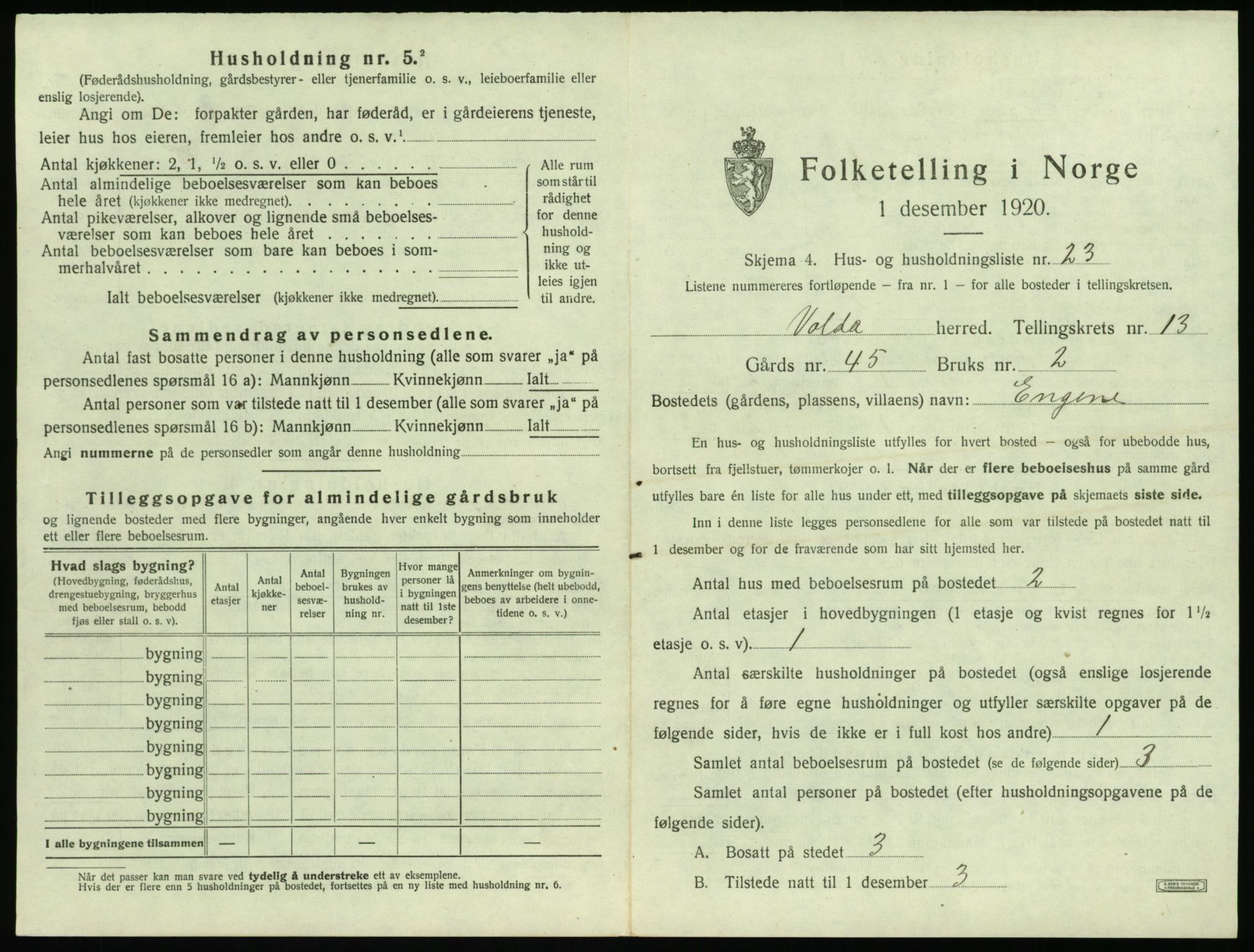 SAT, 1920 census for Volda, 1920, p. 1092