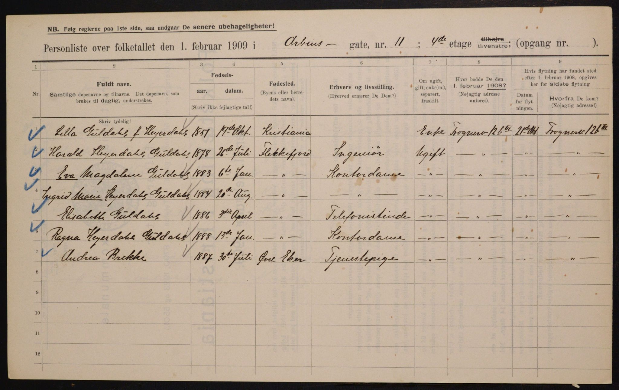 OBA, Municipal Census 1909 for Kristiania, 1909, p. 1678