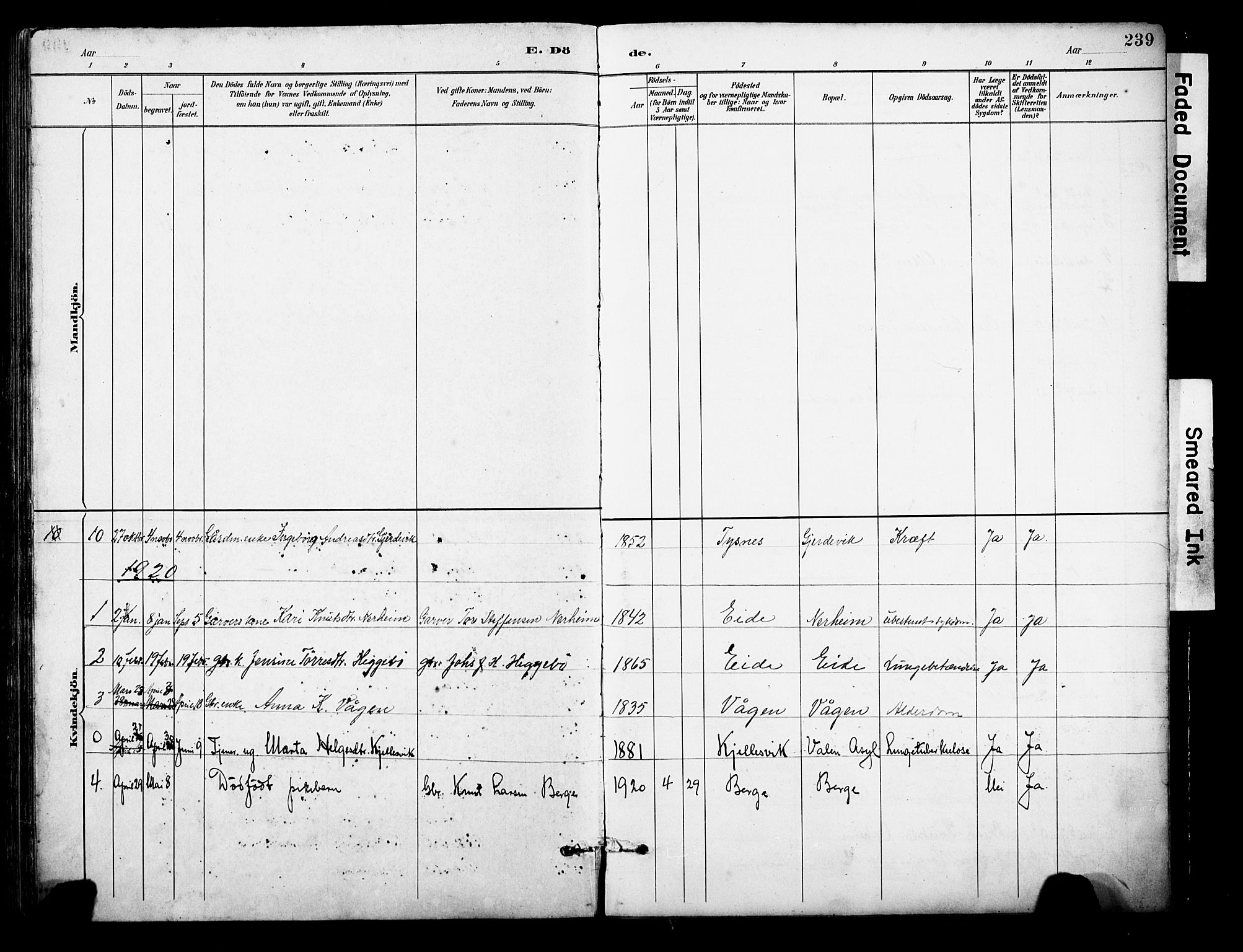 Ølen Sokneprestembete, SAB/A-79201/H/Hab: Parish register (copy) no. A 4, 1888-1930, p. 239