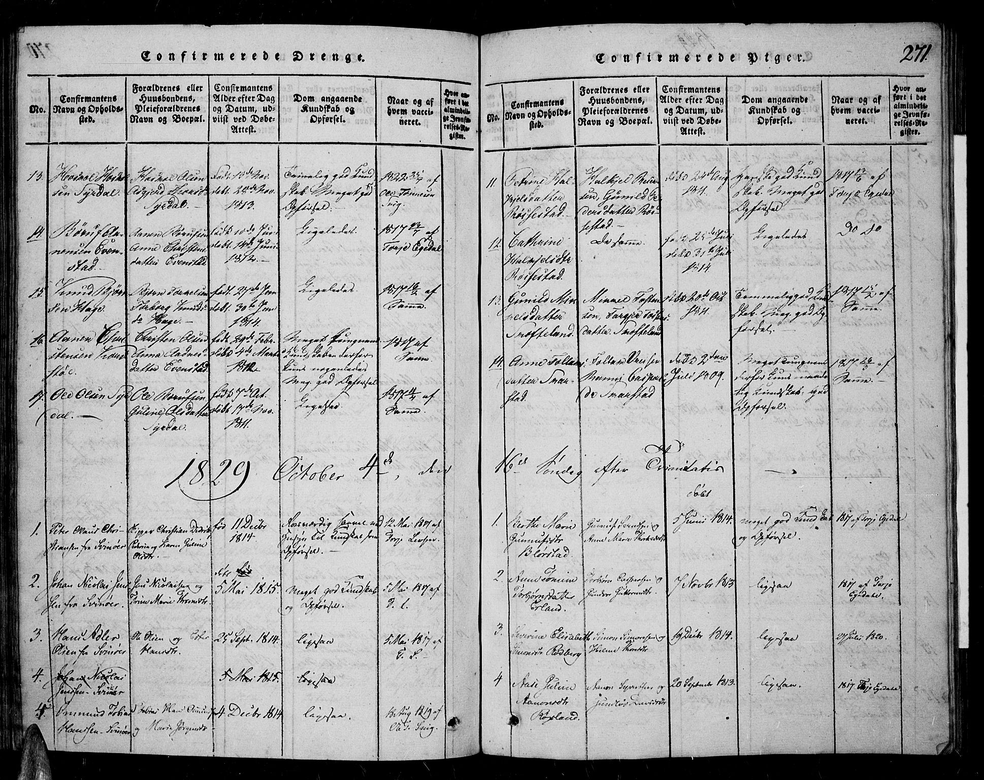 Sør-Audnedal sokneprestkontor, AV/SAK-1111-0039/F/Fa/Fab/L0005: Parish register (official) no. A 5, 1816-1830, p. 271