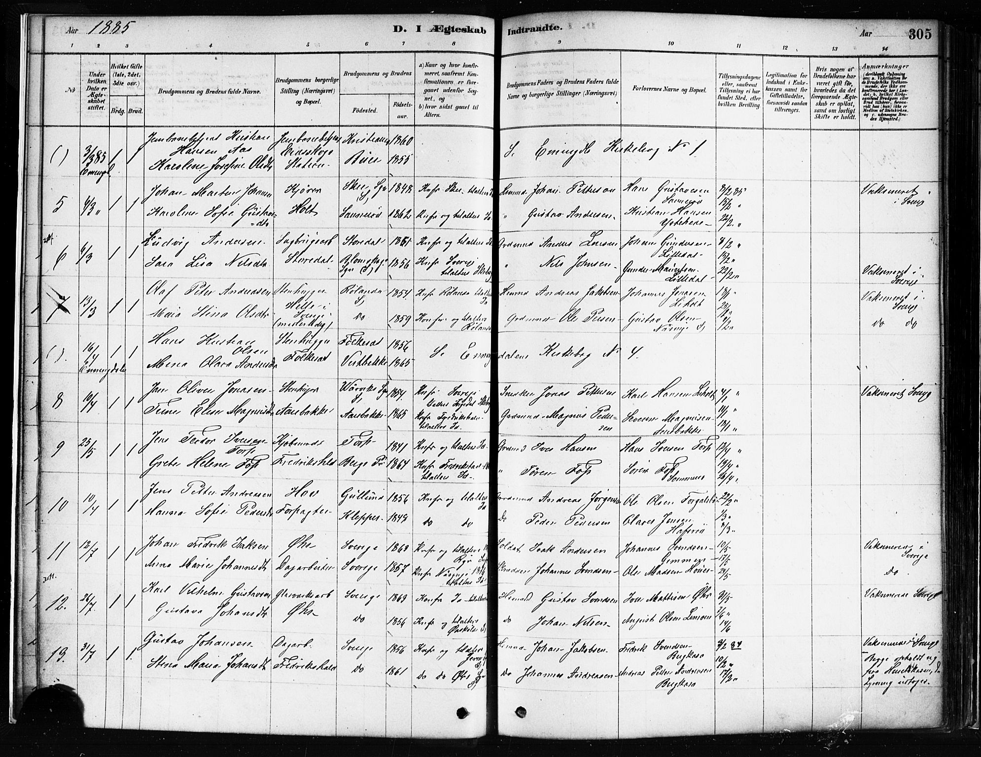 Idd prestekontor Kirkebøker, AV/SAO-A-10911/F/Fc/L0006b: Parish register (official) no. III 6B, 1878-1903, p. 305