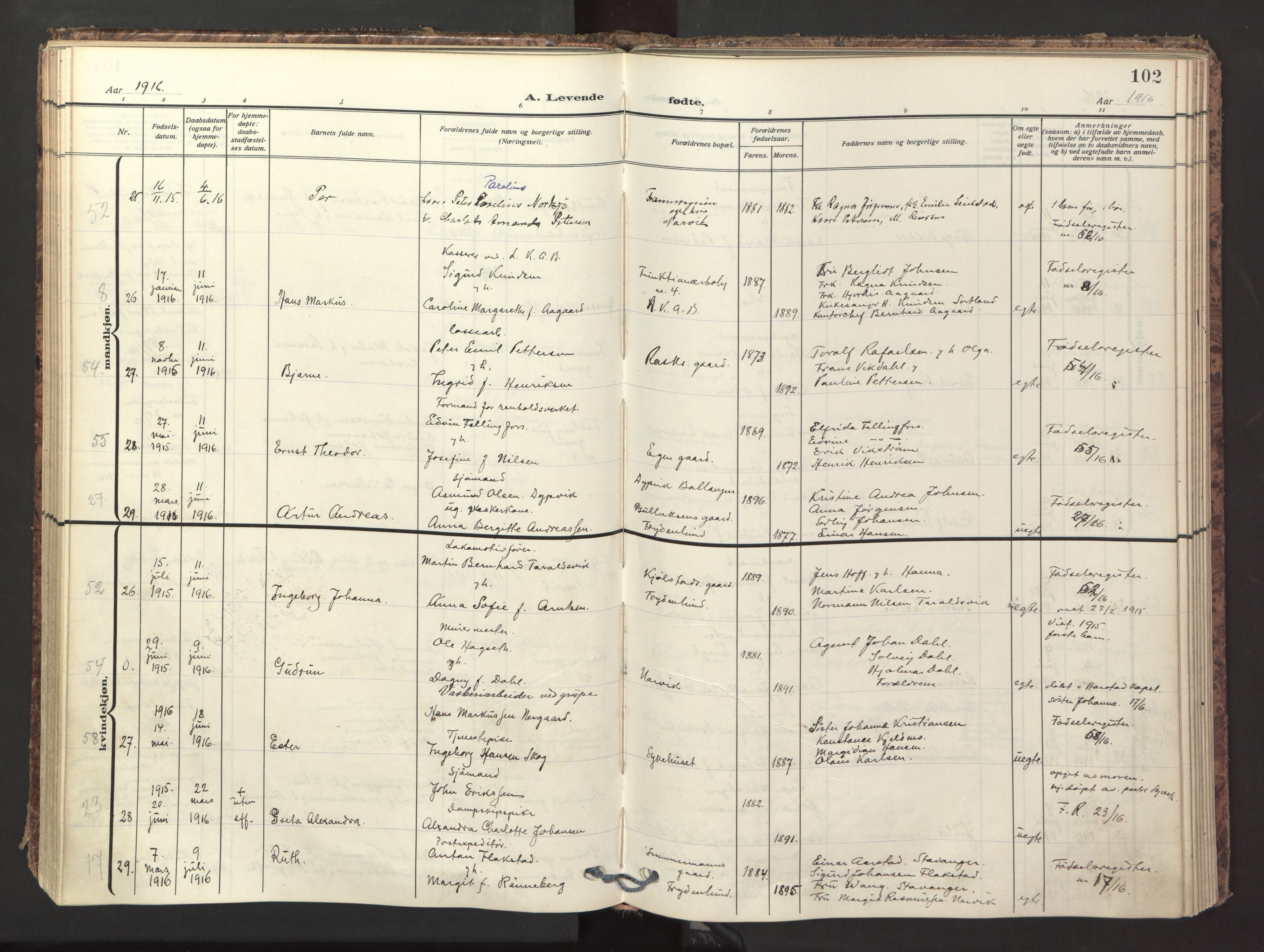 Ministerialprotokoller, klokkerbøker og fødselsregistre - Nordland, AV/SAT-A-1459/871/L1001: Parish register (official) no. 871A17, 1911-1921, p. 102