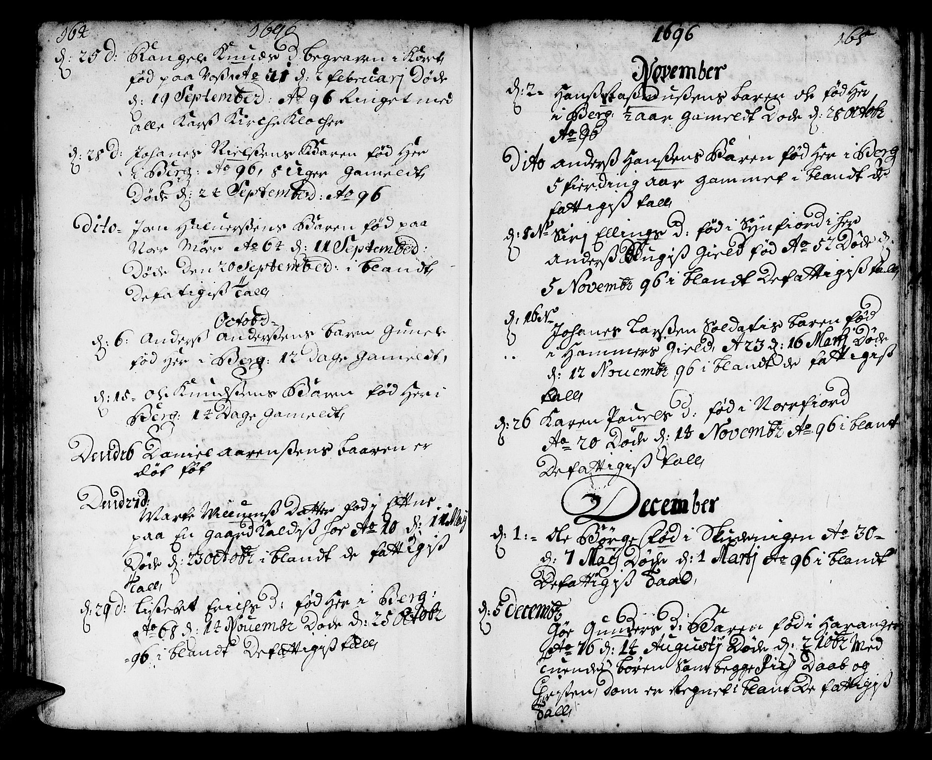 Korskirken sokneprestembete, AV/SAB-A-76101/H/Haa/L0010: Parish register (official) no. A 10, 1688-1703, p. 164-165