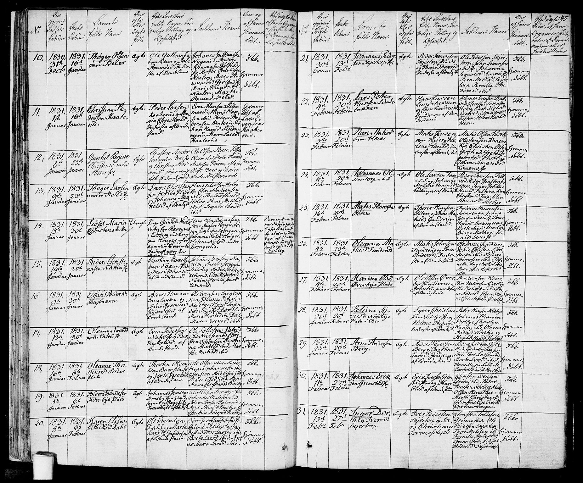Rakkestad prestekontor Kirkebøker, AV/SAO-A-2008/F/Fa/L0007: Parish register (official) no. I 7, 1825-1841, p. 45