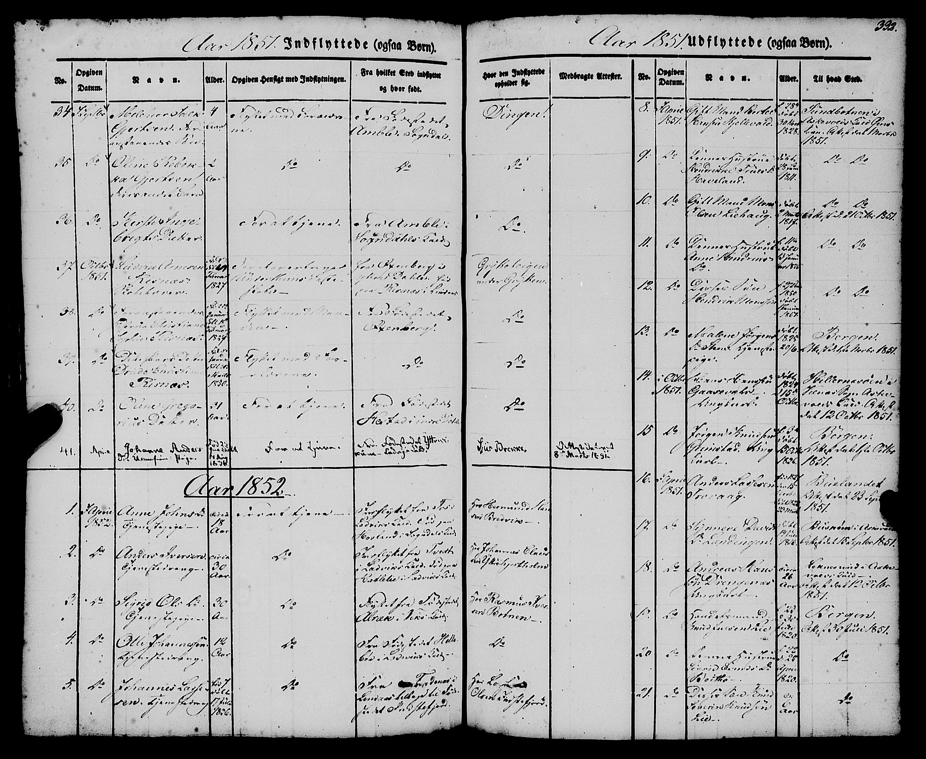 Gulen sokneprestembete, SAB/A-80201/H/Haa/Haaa/L0021: Parish register (official) no. A 21, 1848-1858, p. 332