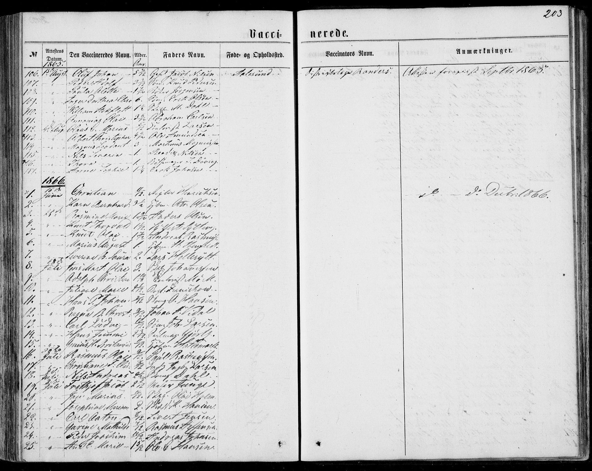 Ministerialprotokoller, klokkerbøker og fødselsregistre - Møre og Romsdal, SAT/A-1454/529/L0452: Parish register (official) no. 529A02, 1864-1871, p. 203