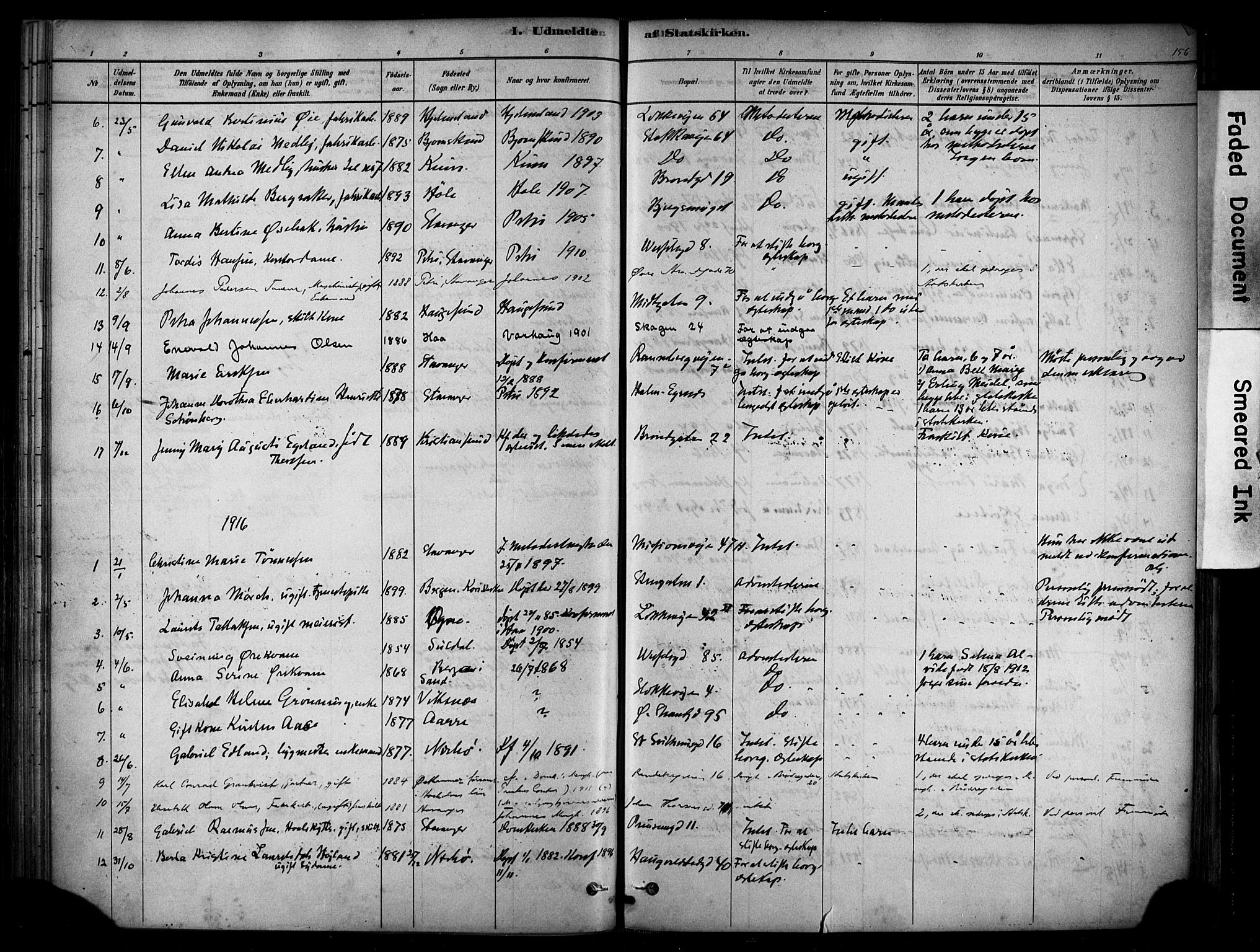 Domkirken sokneprestkontor, SAST/A-101812/001/30/30BA/L0025: Parish register (official) no. A 24, 1877-1927, p. 156