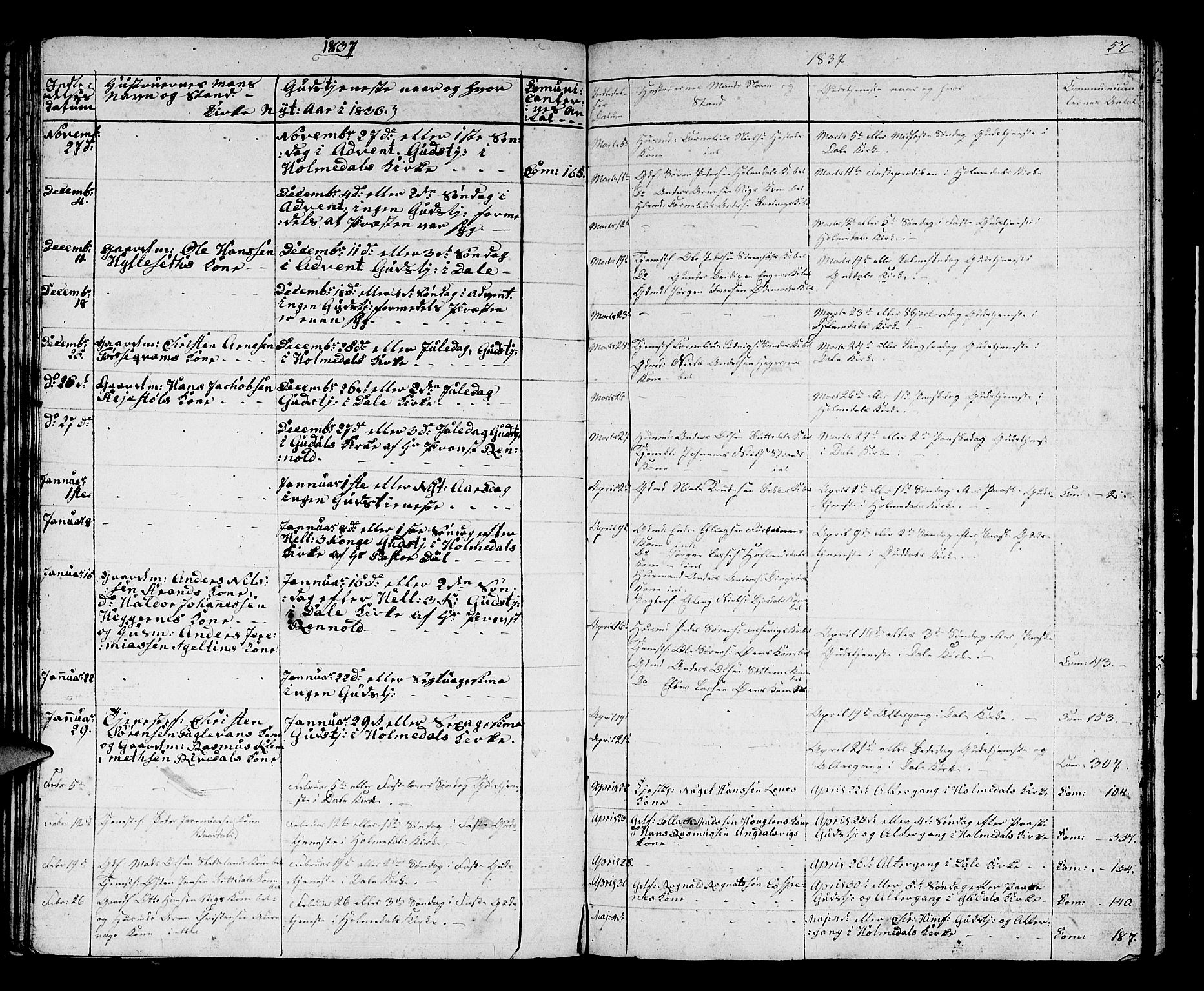Fjaler sokneprestembete, SAB/A-79801/H/Hab/Haba/L0001: Parish register (copy) no. A 1, 1836-1846, p. 57