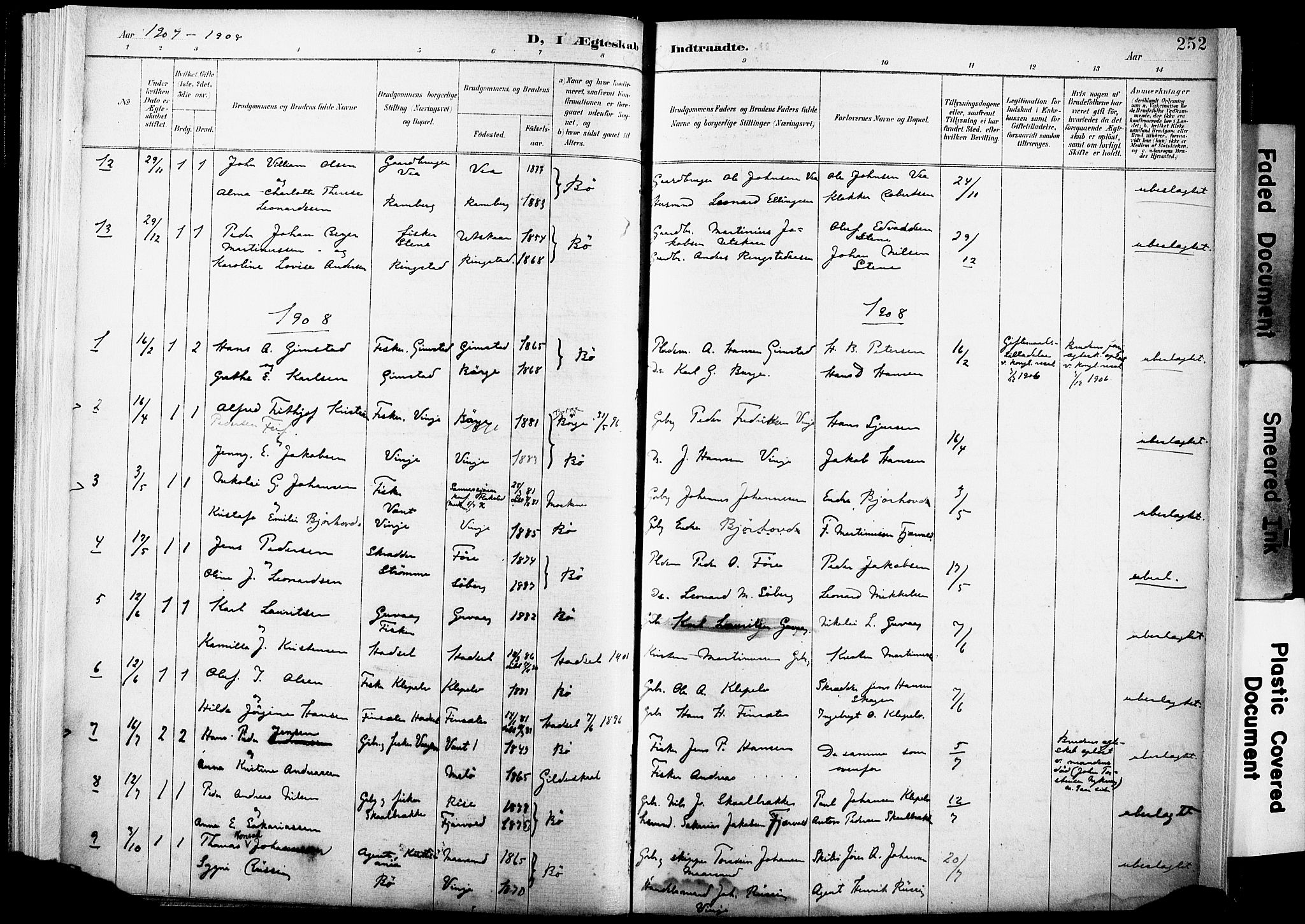 Ministerialprotokoller, klokkerbøker og fødselsregistre - Nordland, AV/SAT-A-1459/891/L1305: Parish register (official) no. 891A10, 1895-1921, p. 252