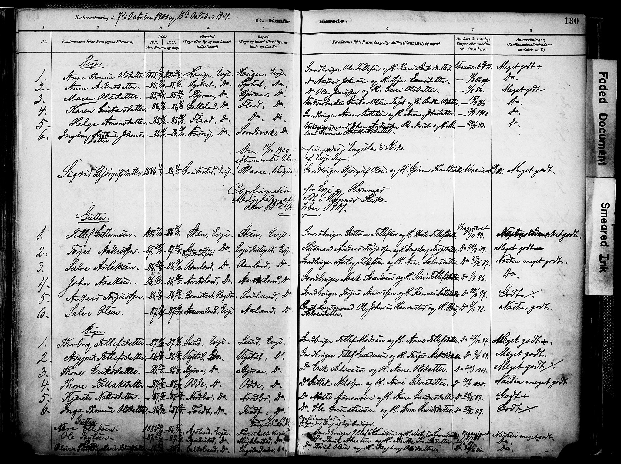 Evje sokneprestkontor, AV/SAK-1111-0008/F/Fa/Faa/L0007: Parish register (official) no. A 7, 1884-1909, p. 130