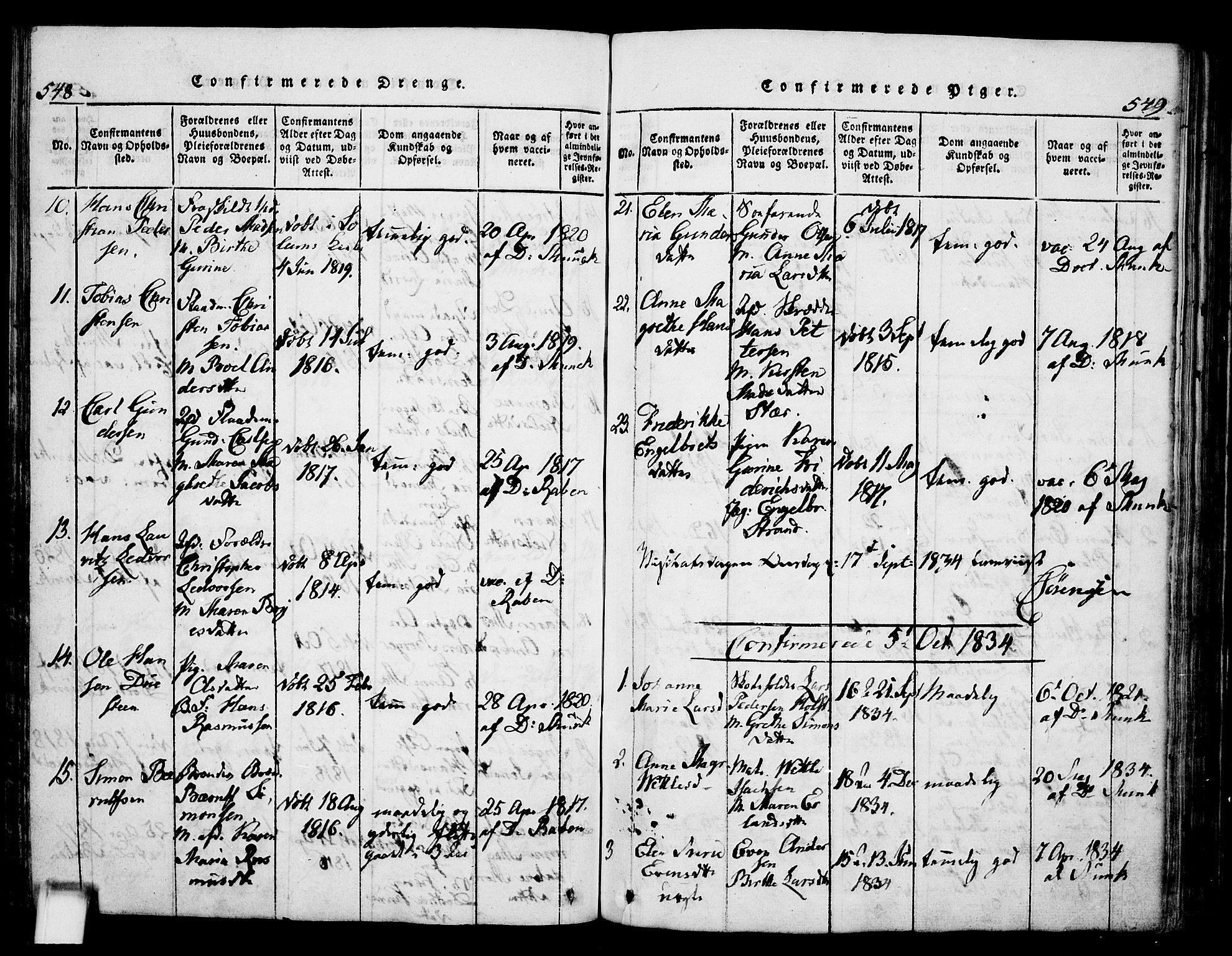 Skien kirkebøker, SAKO/A-302/G/Ga/L0002: Parish register (copy) no. 2, 1814-1842, p. 548-549