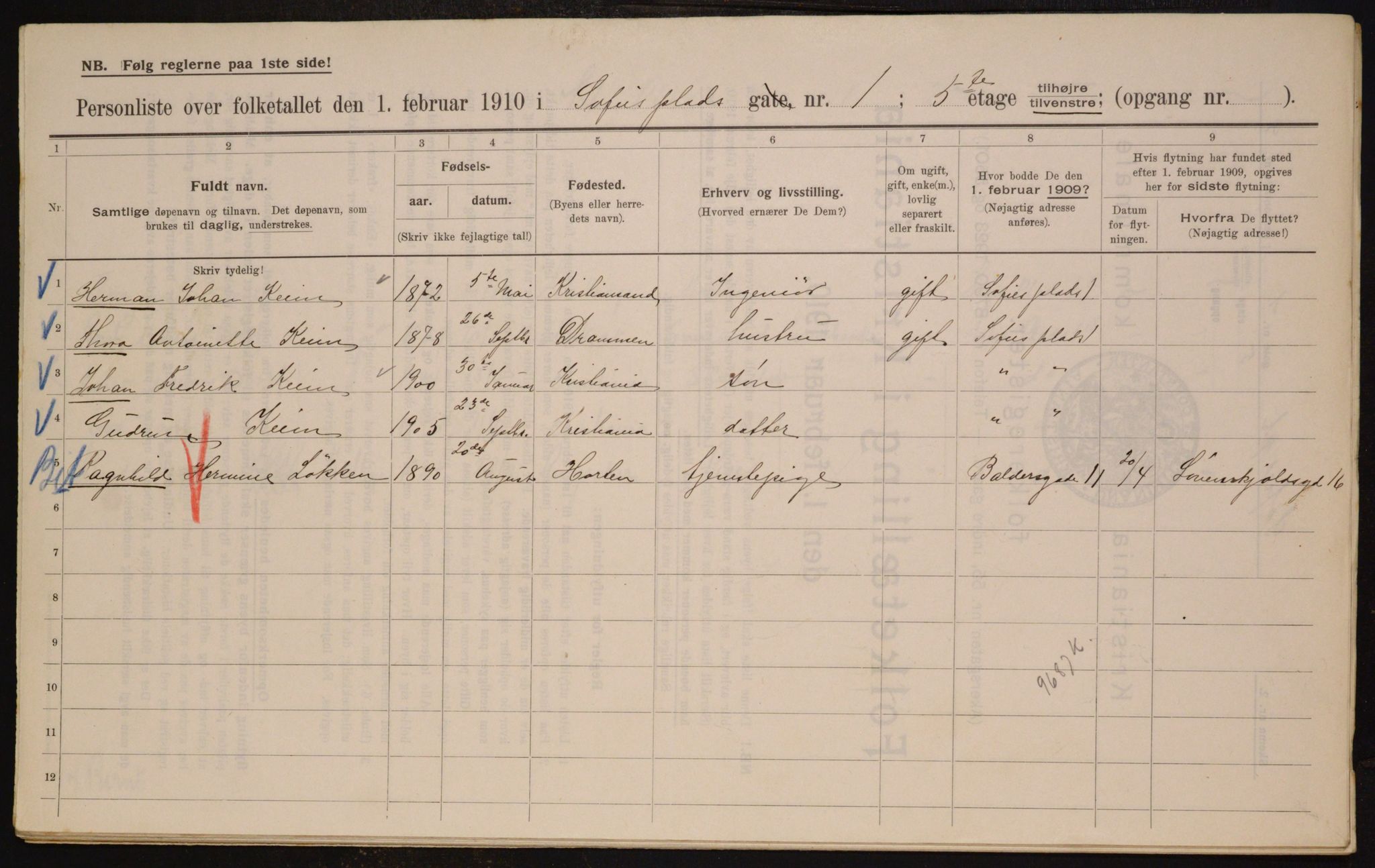 OBA, Municipal Census 1910 for Kristiania, 1910, p. 94682