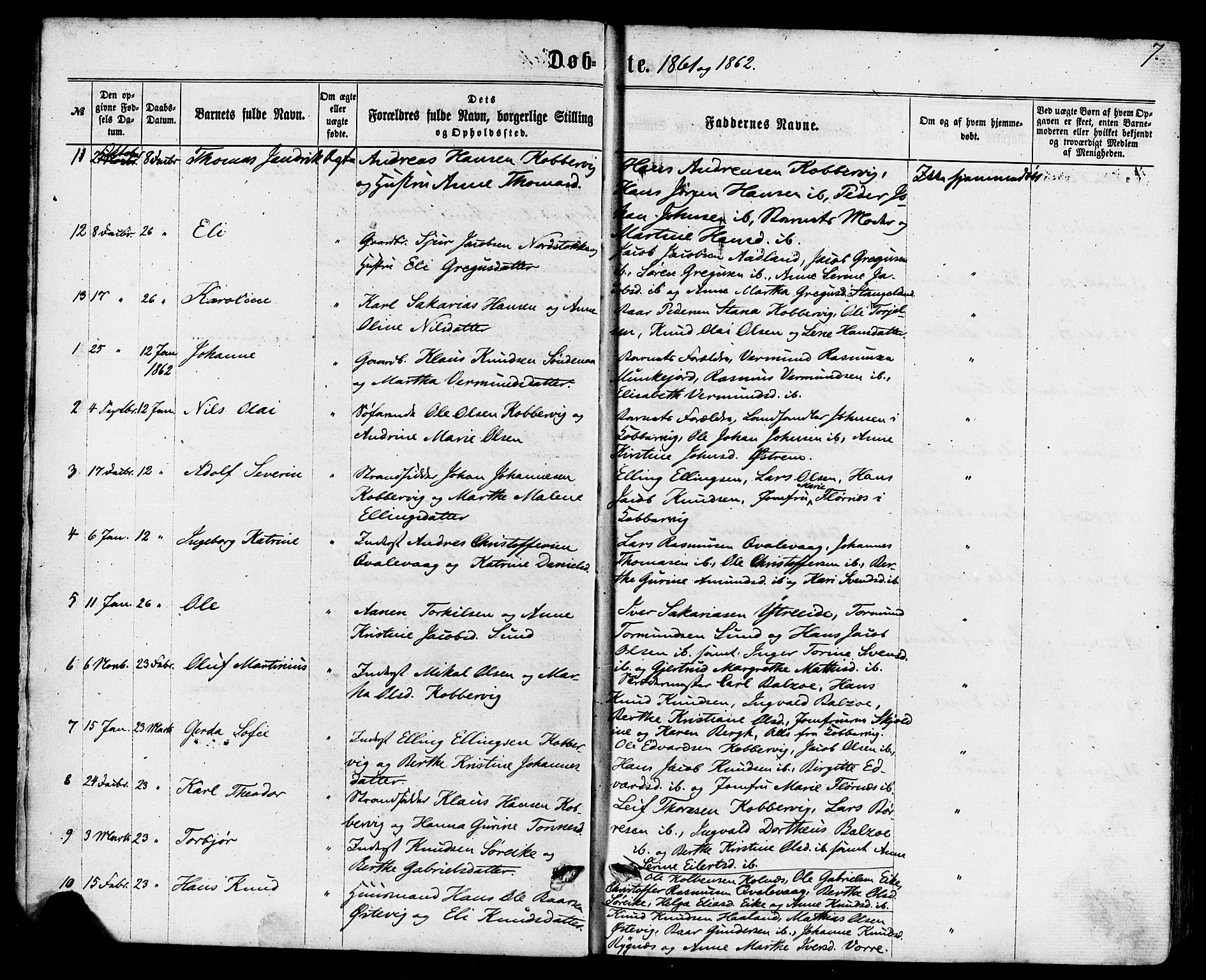 Avaldsnes sokneprestkontor, SAST/A -101851/H/Ha/Haa/L0011: Parish register (official) no. A 11, 1861-1880, p. 7