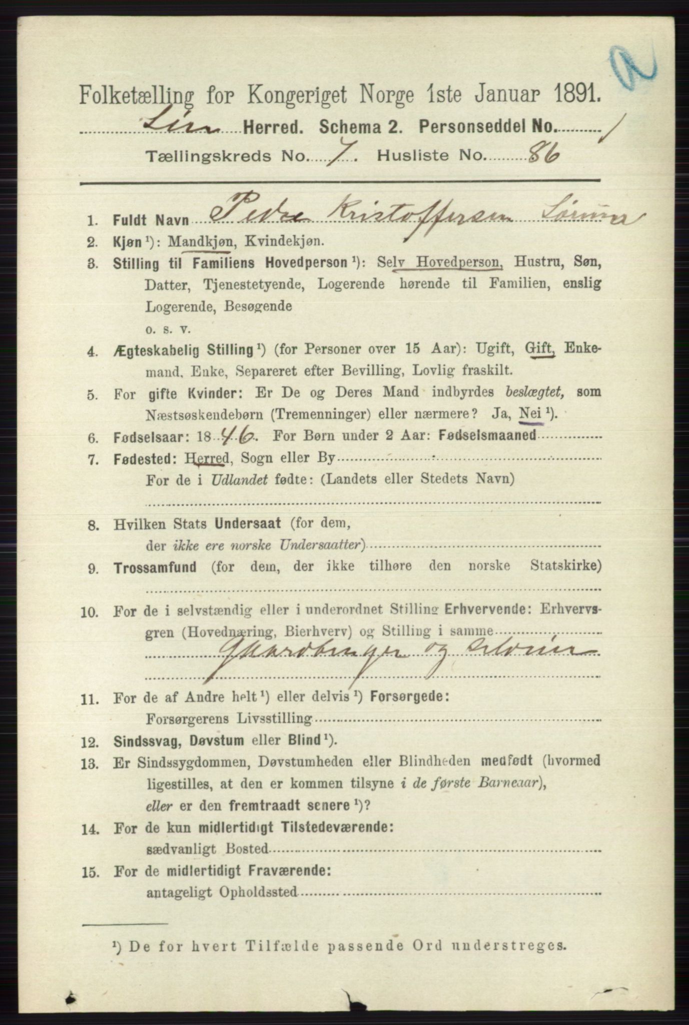 RA, 1891 census for 0626 Lier, 1891, p. 4986