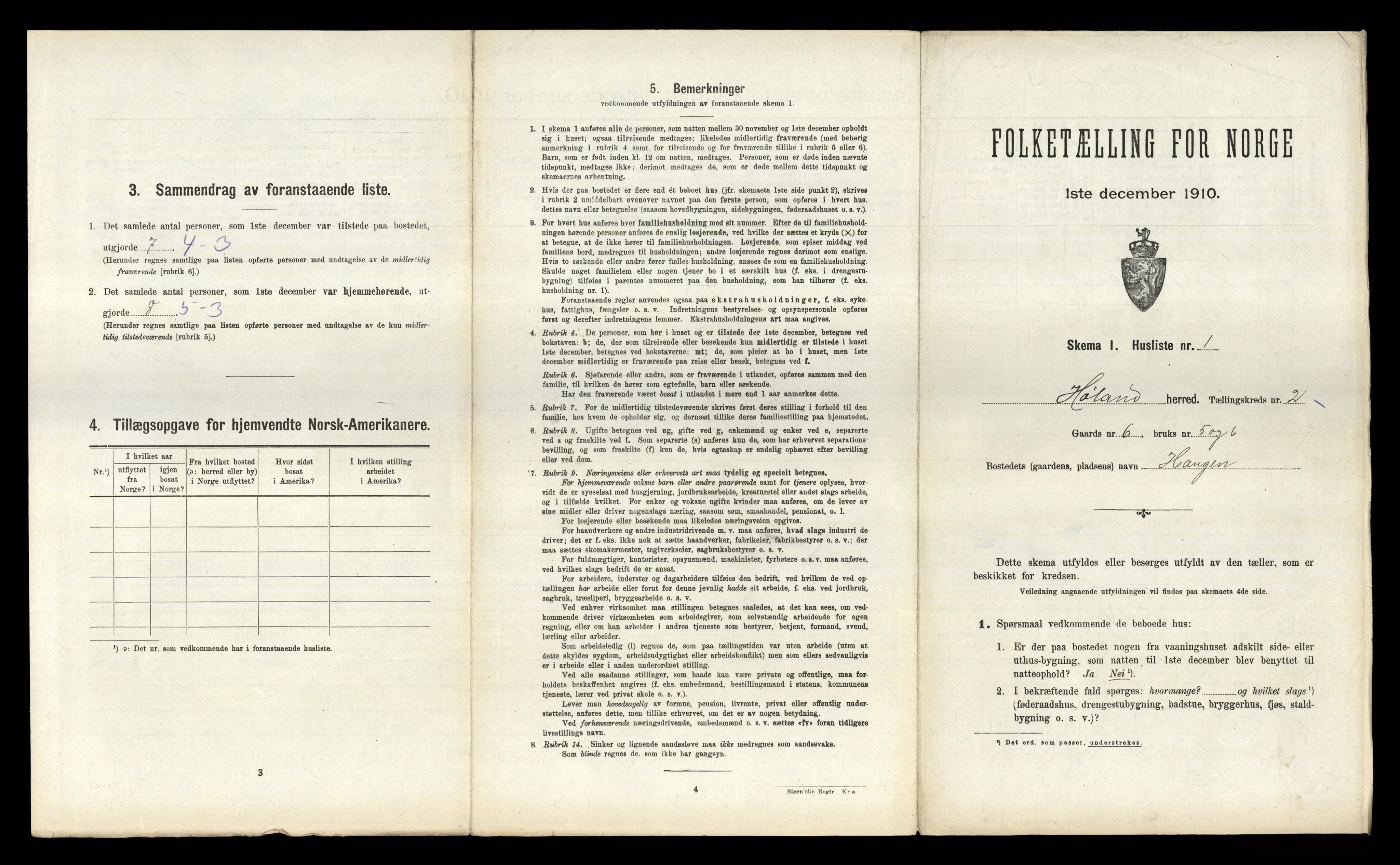 RA, 1910 census for Høland, 1910, p. 327