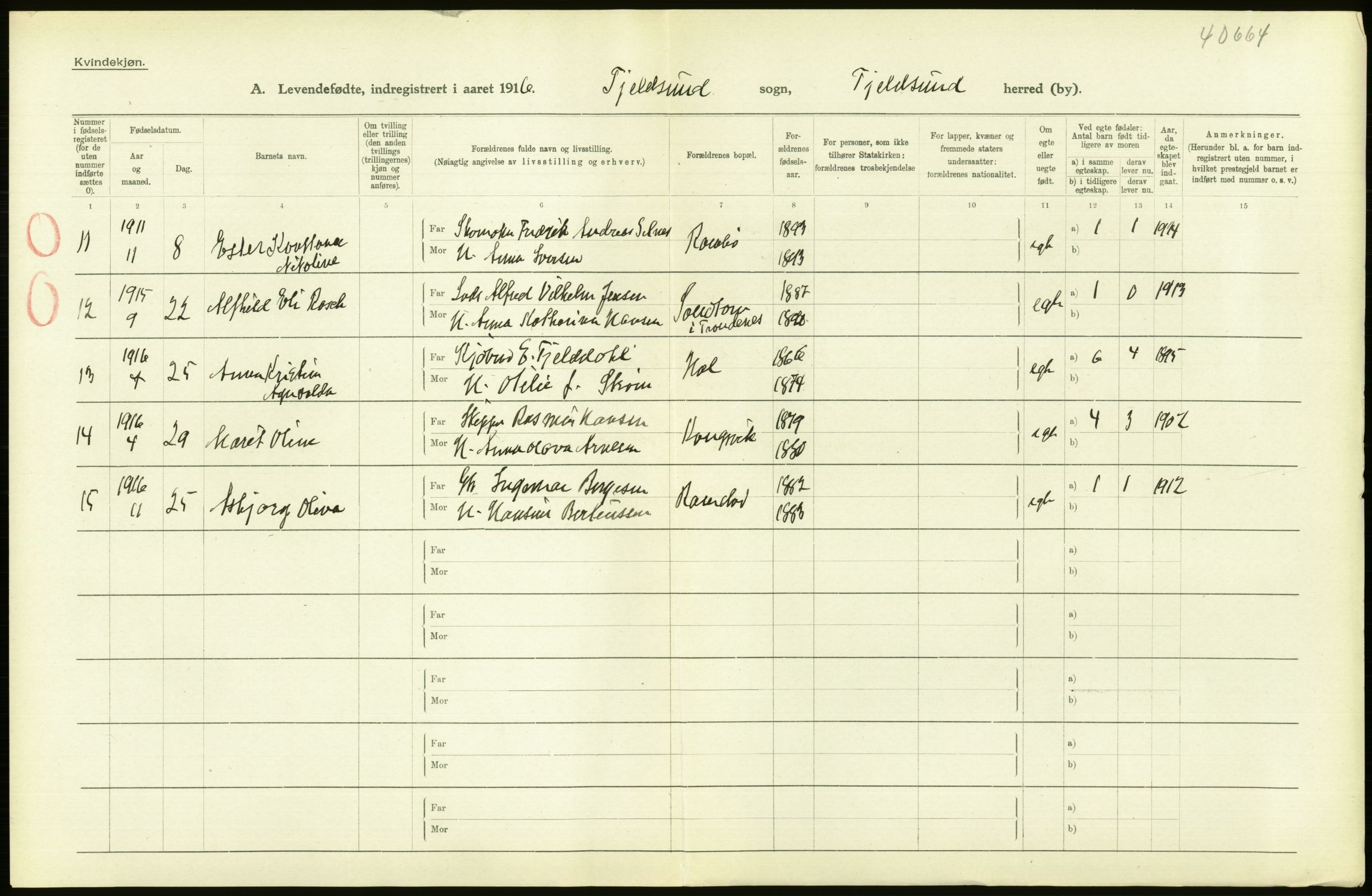 Statistisk sentralbyrå, Sosiodemografiske emner, Befolkning, RA/S-2228/D/Df/Dfb/Dfbf/L0050: Nordlands amt: Levendefødte menn og kvinner. Bygder., 1916, p. 48