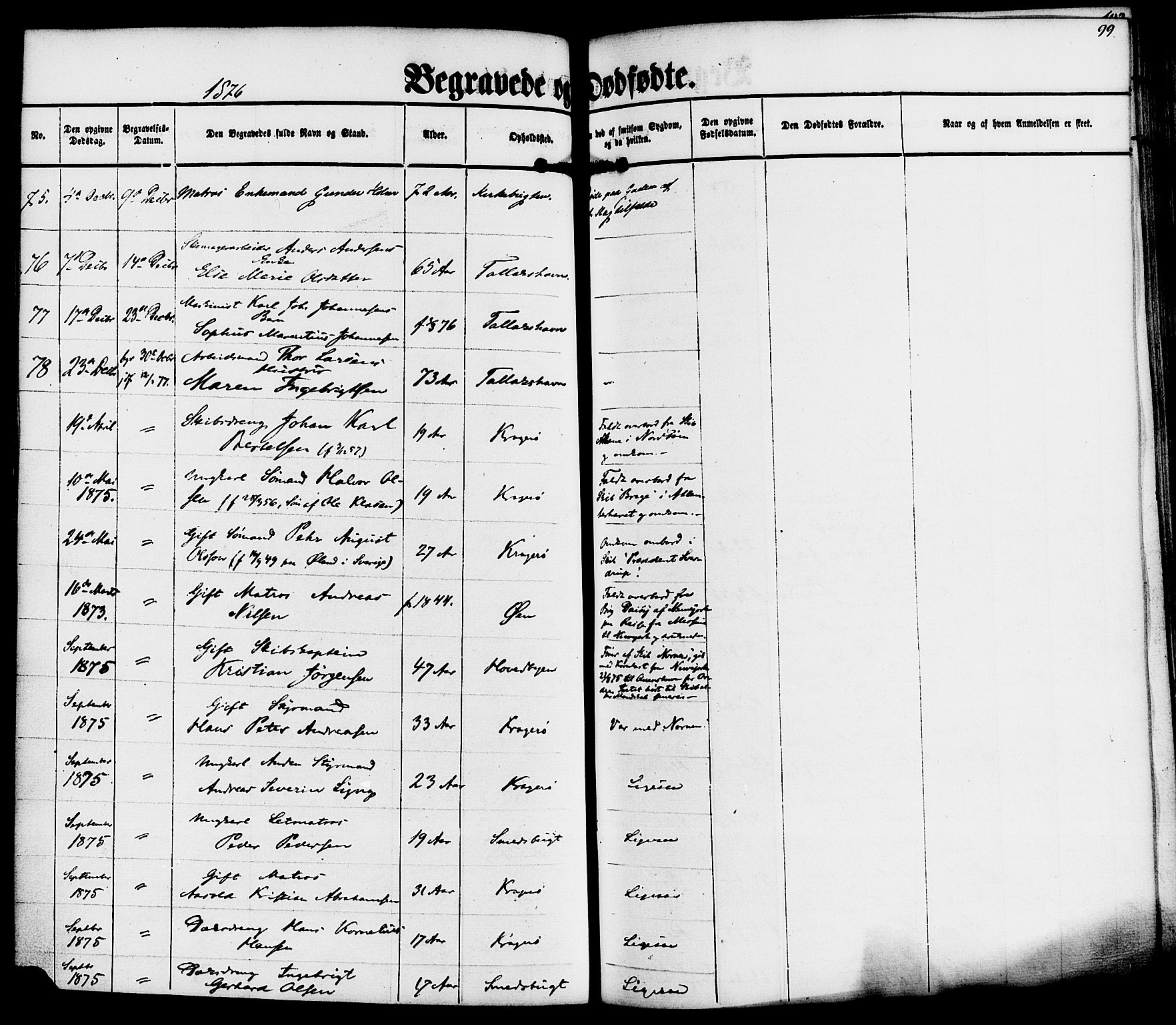 Kragerø kirkebøker, SAKO/A-278/F/Fa/L0010: Parish register (official) no. 10, 1861-1885, p. 99