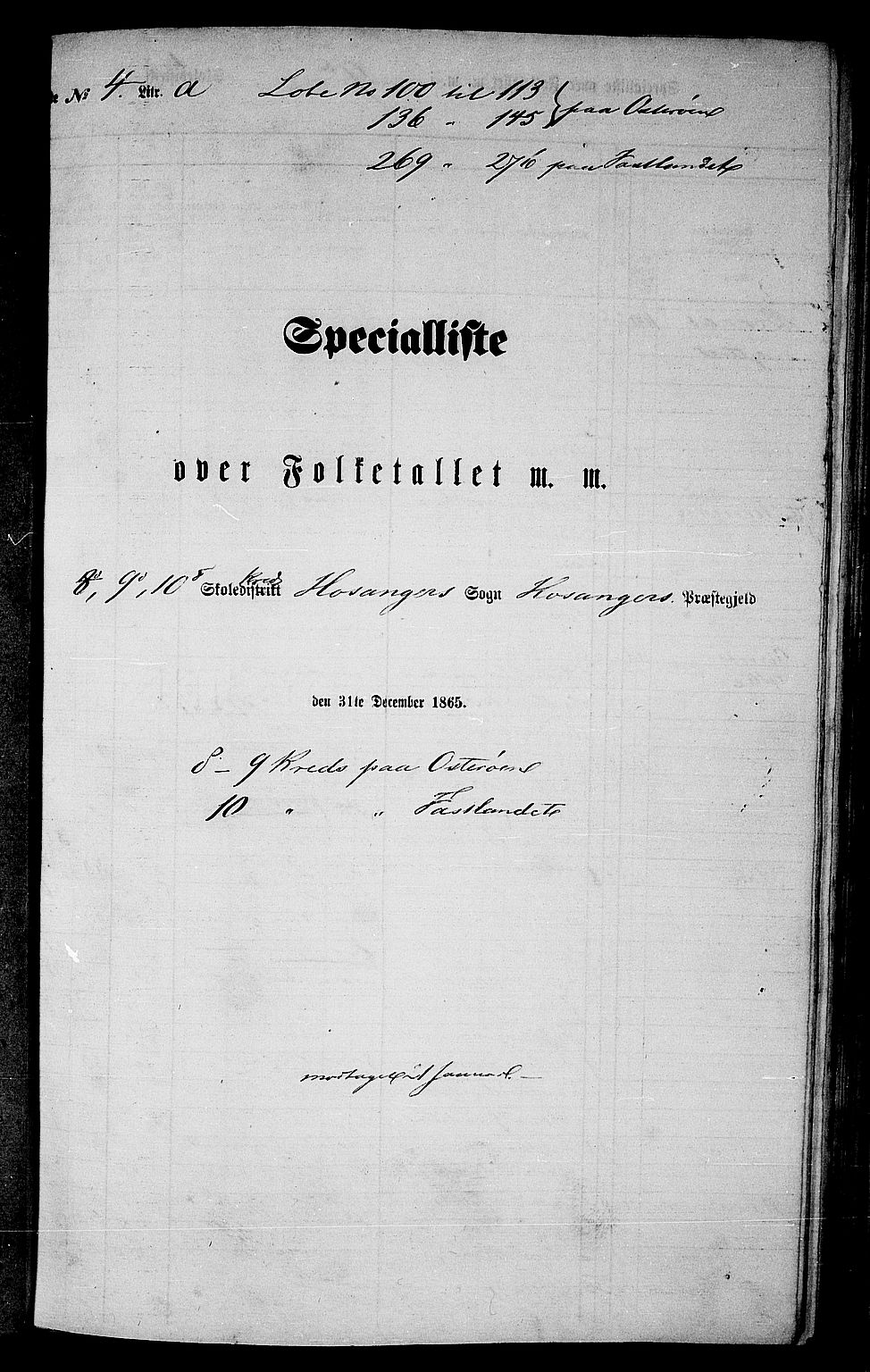 RA, 1865 census for Hosanger, 1865, p. 60