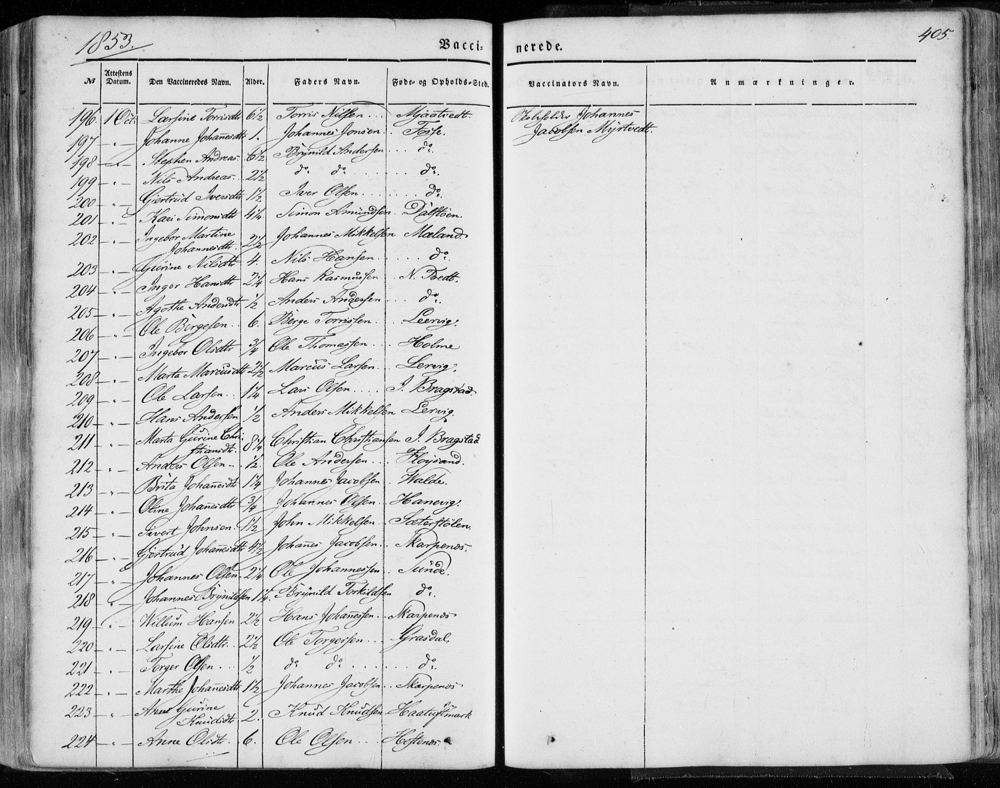 Hamre sokneprestembete, AV/SAB-A-75501/H/Ha/Haa/Haaa/L0013: Parish register (official) no. A 13, 1846-1857, p. 405