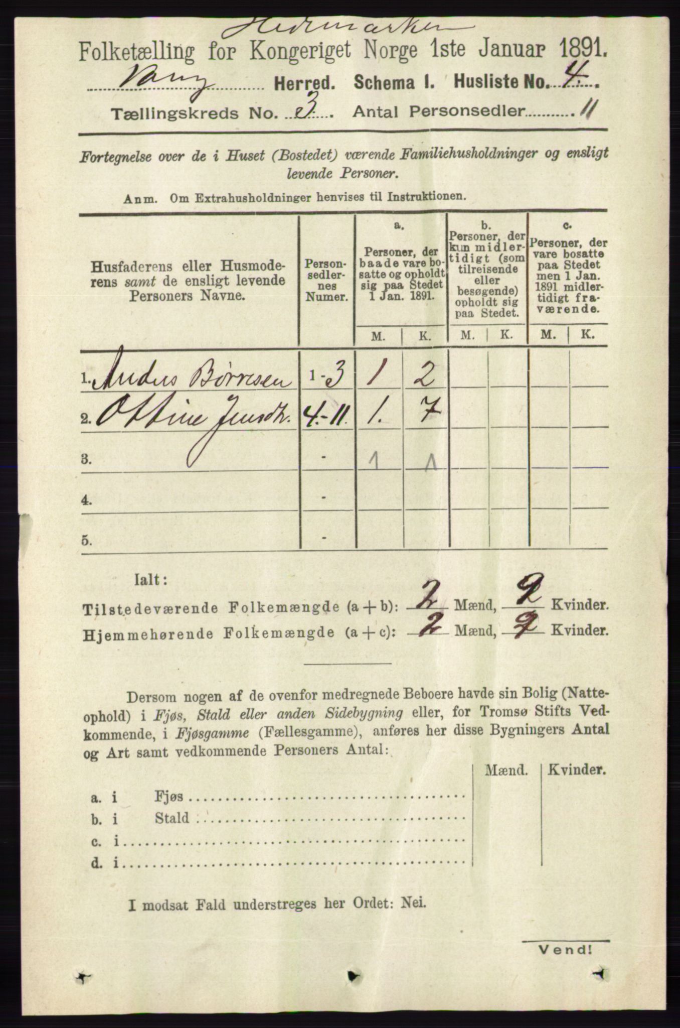 RA, 1891 census for 0414 Vang, 1891, p. 1753