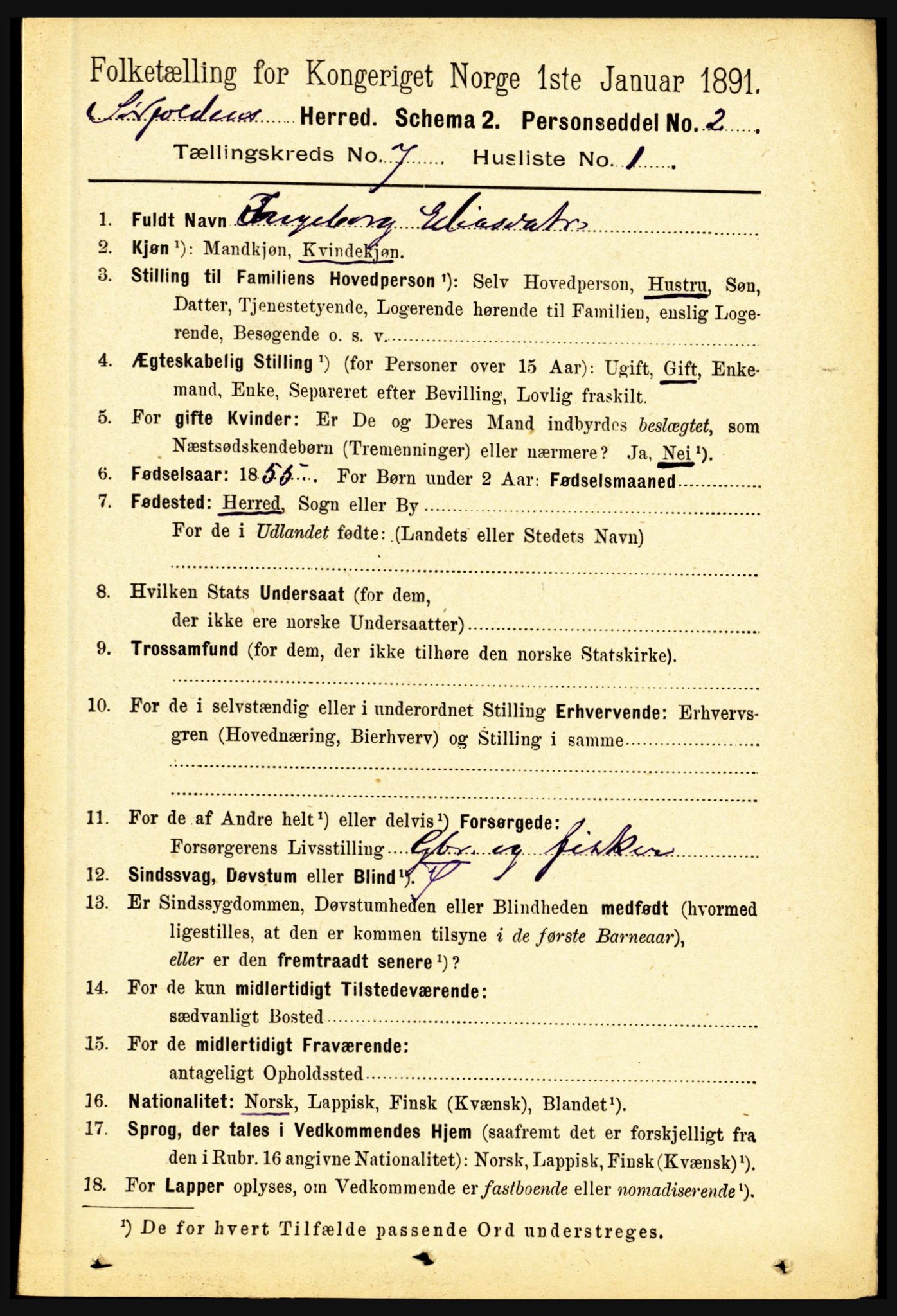 RA, 1891 census for 1845 Sørfold, 1891, p. 2199